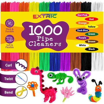 Pipe Cleaners Craft - 1000 Pcs Multi-Colored Chenille Stems, 6mm x 12 Inch Fuzzy Sticks, 10 Assorted Colors for DIY Arts and Craft Projects