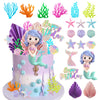 20 PCS Mermaid Cake Toppers with 3D Mermaid Seaweed Folding Fans Shell Starfish Cake Decorations (STYLE1)