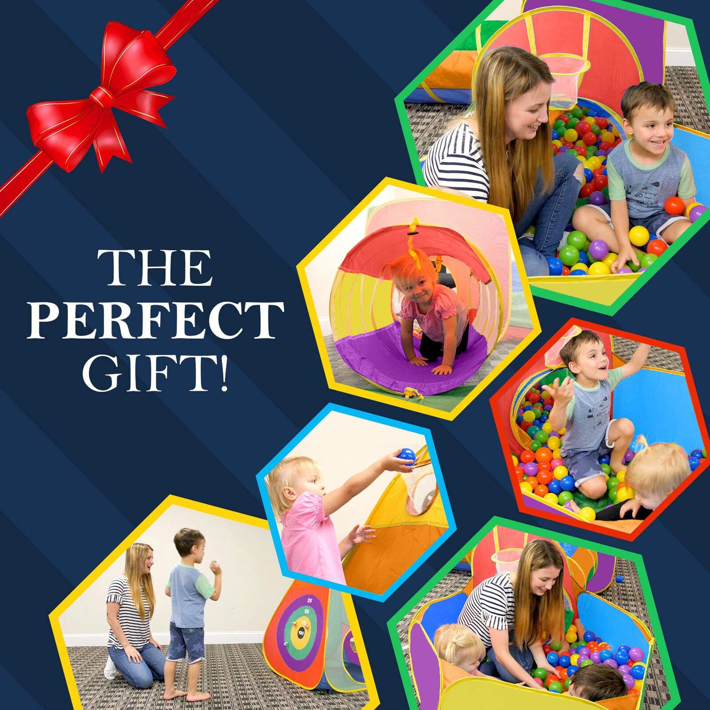 Gift for Toddler Boys & Girls, Ball Pit, Play Tent and Tunnels for Kids, Best Birthday Gift for 3 4 5 Year Old Pop Up Baby Play Toy, Target Game w/ 4