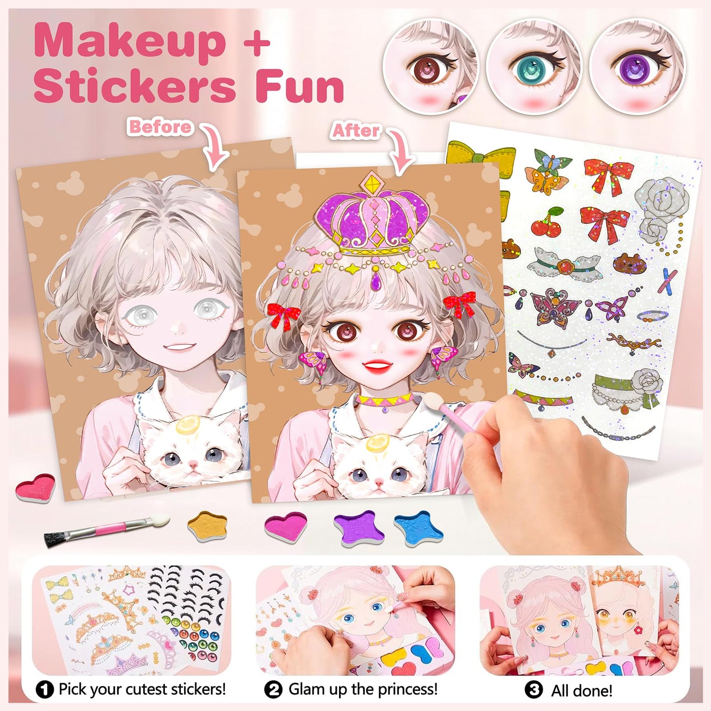 ZHOC Art Craft Activity for Kids, Paper Craft Kits - Paper Makeup DIY Girls Toy Kit with Diamond Painting & Princess Dress Up Set, Travel Toys Ideal