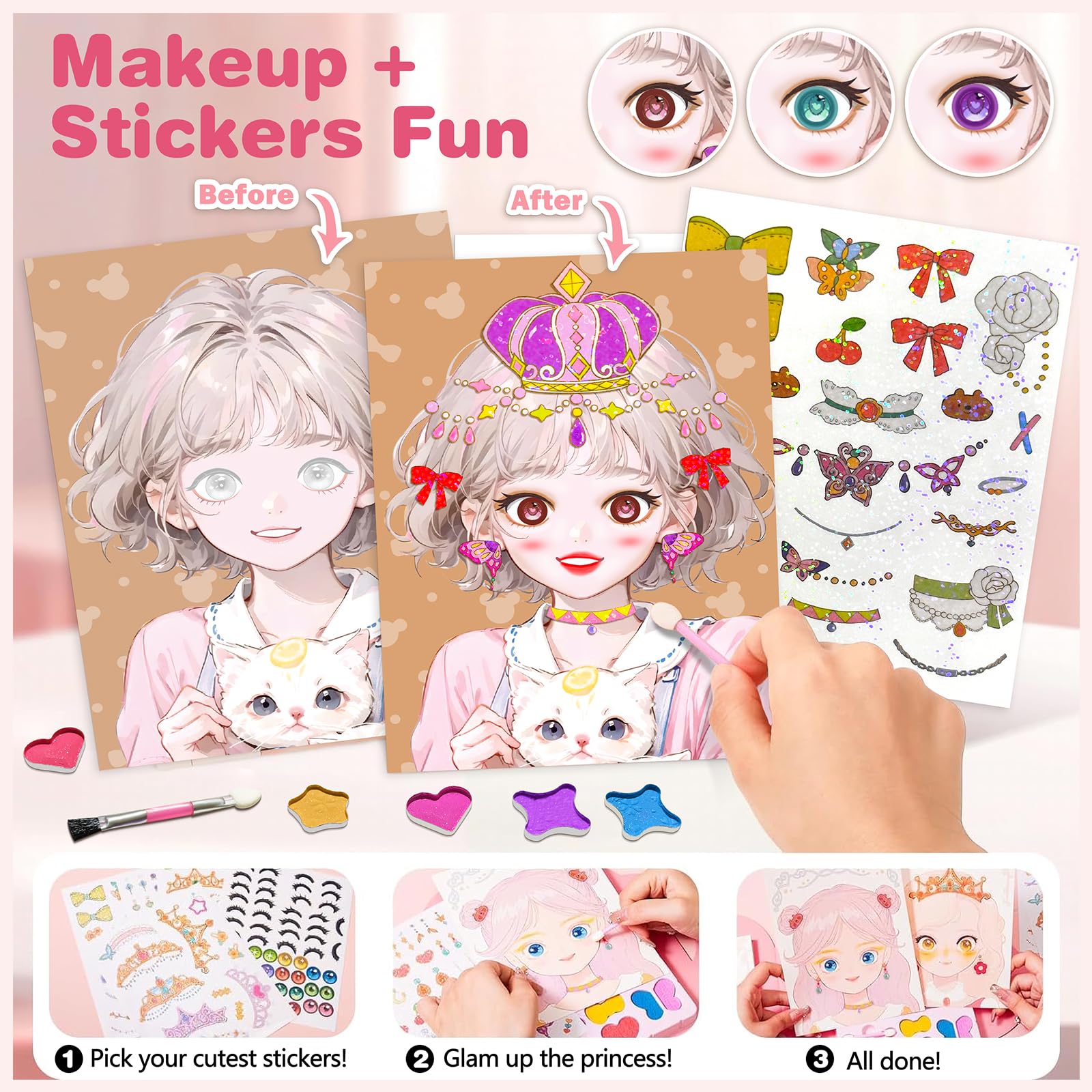 ZHOC Art Craft Activity for Kids, Paper Craft Kits - Paper Makeup DIY Girls Toy Kit with Diamond Painting & Princess Dress Up Set, Travel Toys Ideal