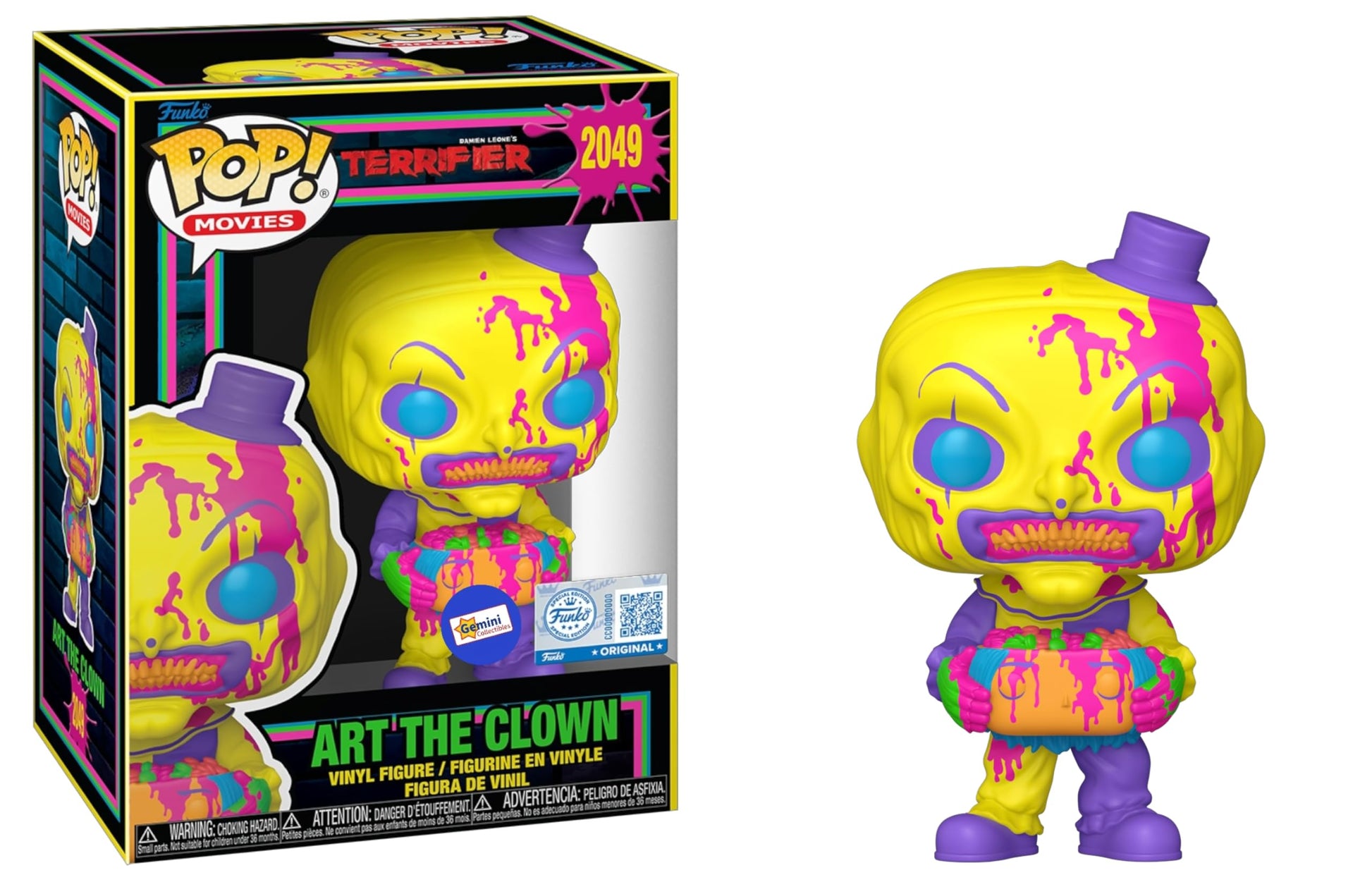 Funko Pop! Movies: Terrifier - Art The Clown with Head (Blacklight) #2049 - Gemini Collectibles Exclusive