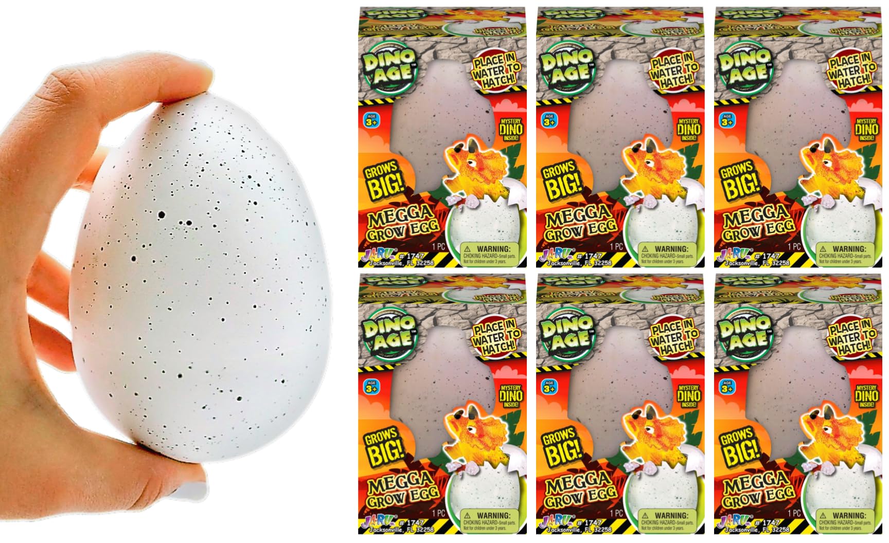 JA-RU Dino Age Giant Hatching Dinosaur Eggs - Water Growing Toys for Kids (6 Eggs Assorted) Educational Science Toys, Dinosaur Party Favors & Goodie