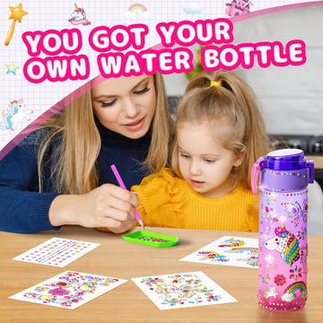 BOOH Gifts for Girls 4-12, Decorate Your Own Water Bottle Kits for Girls, Unicorn Diamond Painting Toys & Friendship Bracelet Kit, Fun Arts Crafts