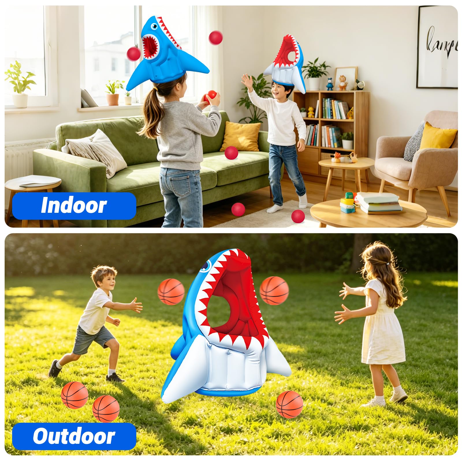 Shark Pool Toys, 3-in-1 Inflatable Pool Floats Kids Outdoor Water Games