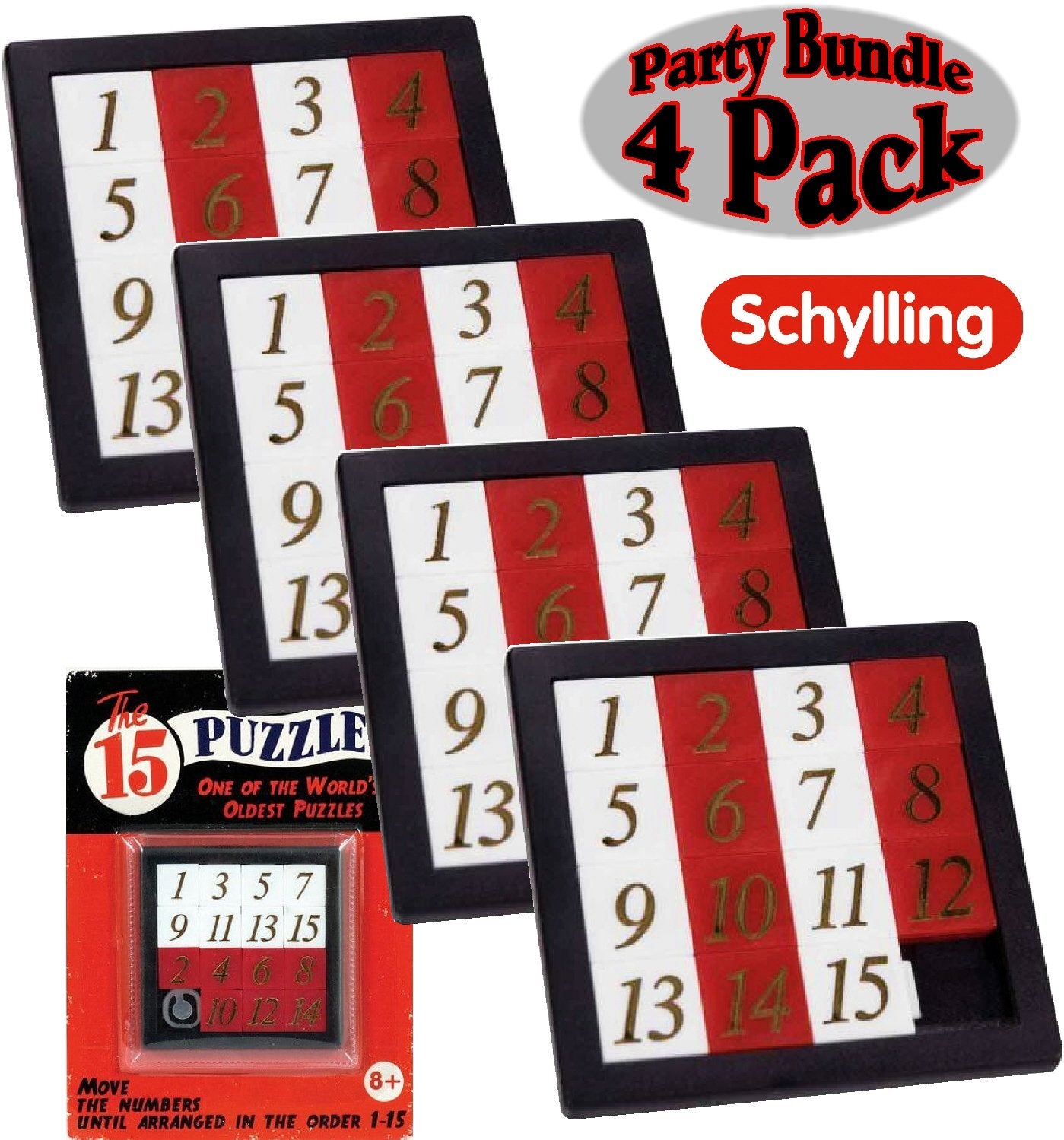 Schylling The 15 Puzzle - Number Slide Brain Teaser (4-Pack)