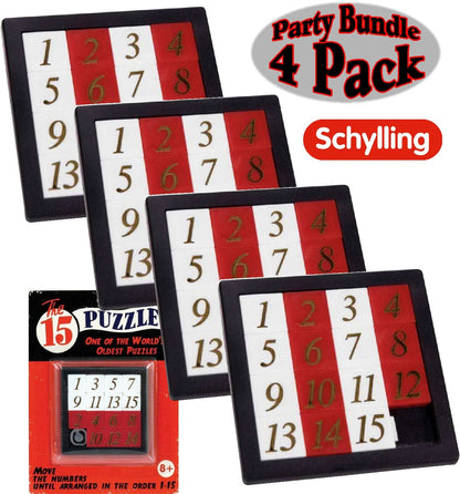 Schylling The 15 Puzzle - Number Slide Brain Teaser (4-Pack)