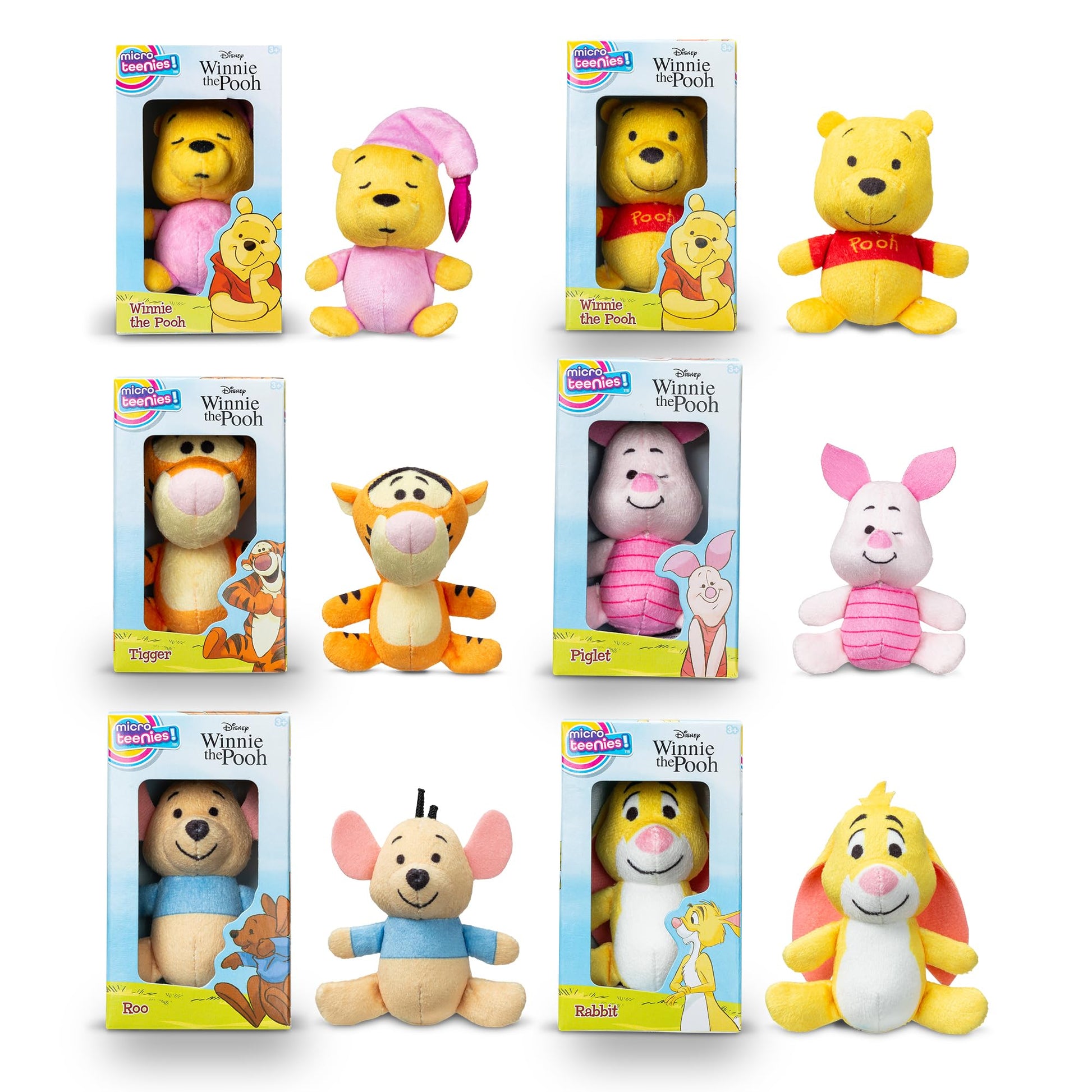 Micro Teenies Winnie The Pooh and Pals 6 Pack - Miniature Plush Figure, Suffed Animal, Toy Mini Soft Figure for Kids, Girls and Boys Ages 4+