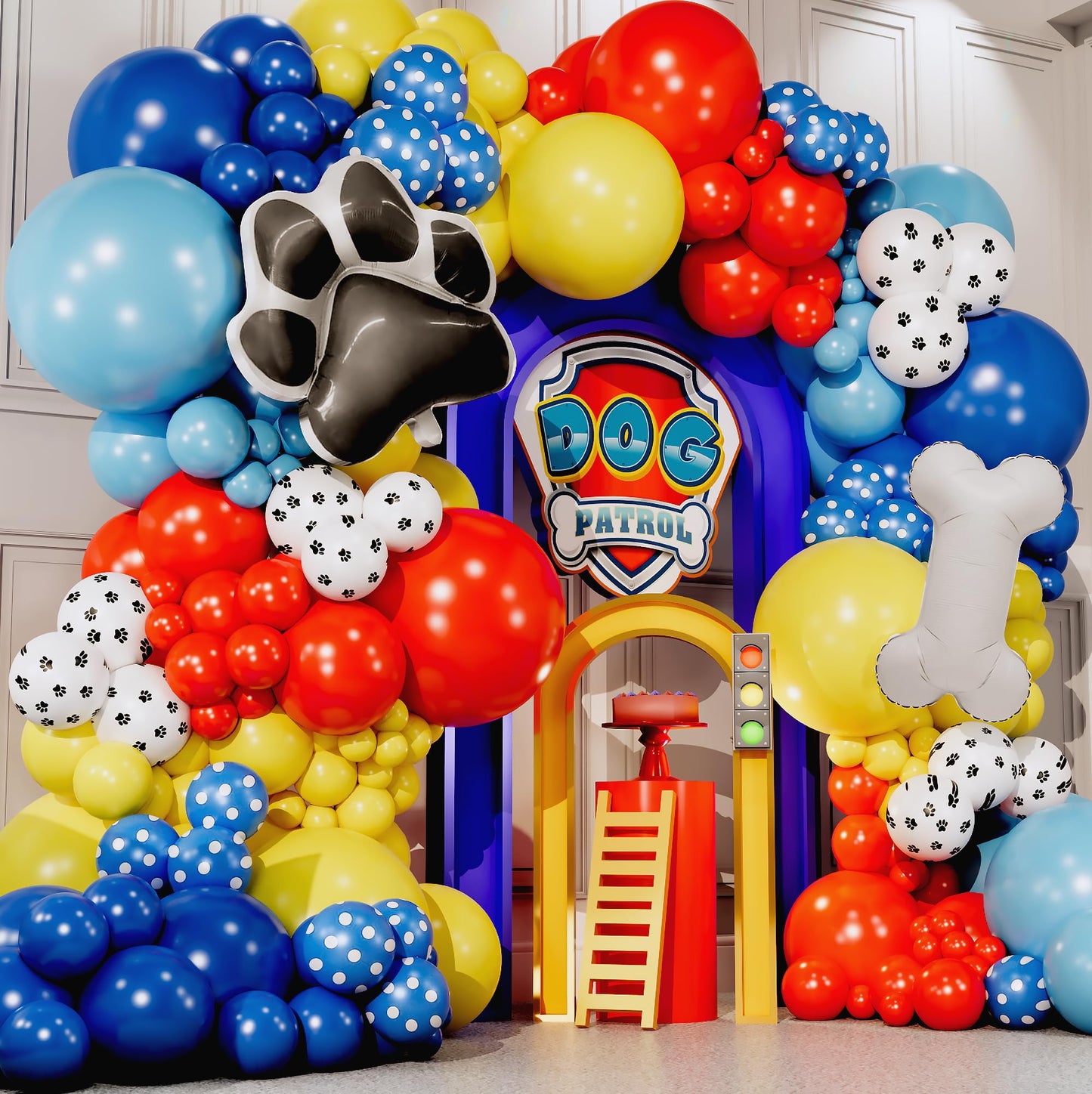 ALL-IN-1 Paw Balloons Garland Arch Kit with BONUS Dog Bone & Paw Print Balloons for Paw Birthday Decorations - Paw Balloons Backdrop, Paw Party
