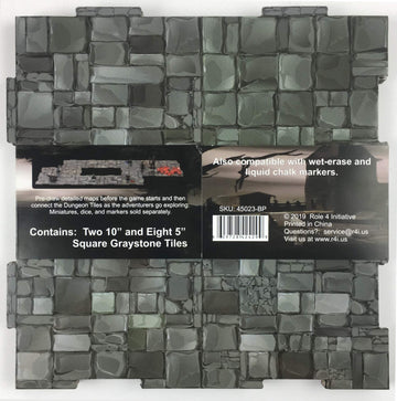 Role 4 Initiative Dry-Erase Dungeon Tiles, Graystone, Booster Pack of Two 10" Tiles and Eight 5" Tiles