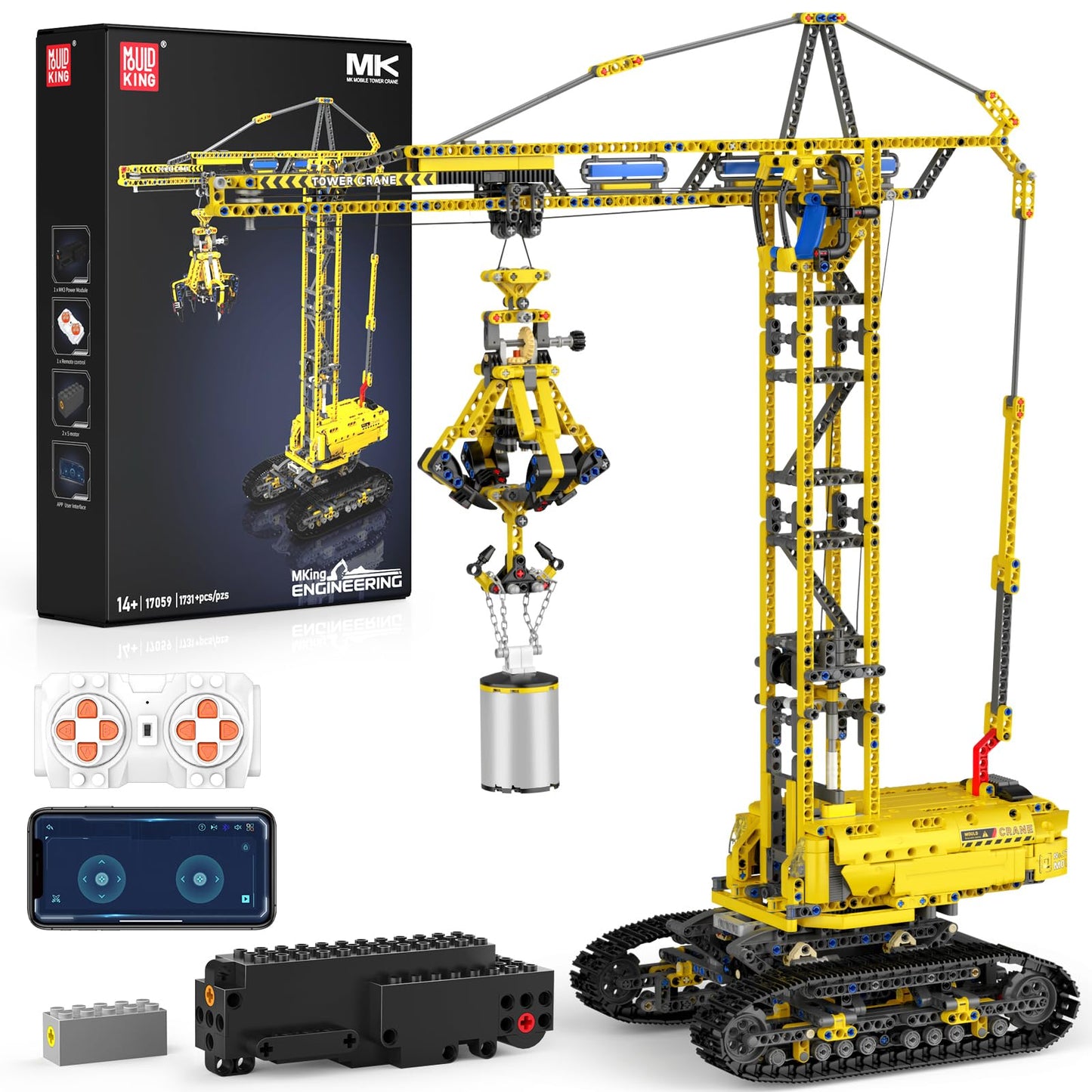 Mould King 17059 Technik Crawler Crane Advanced Building Sets, MOC Mobile Construction Model Toy with APP Remote Control for 14+ Teen/Adults, Large