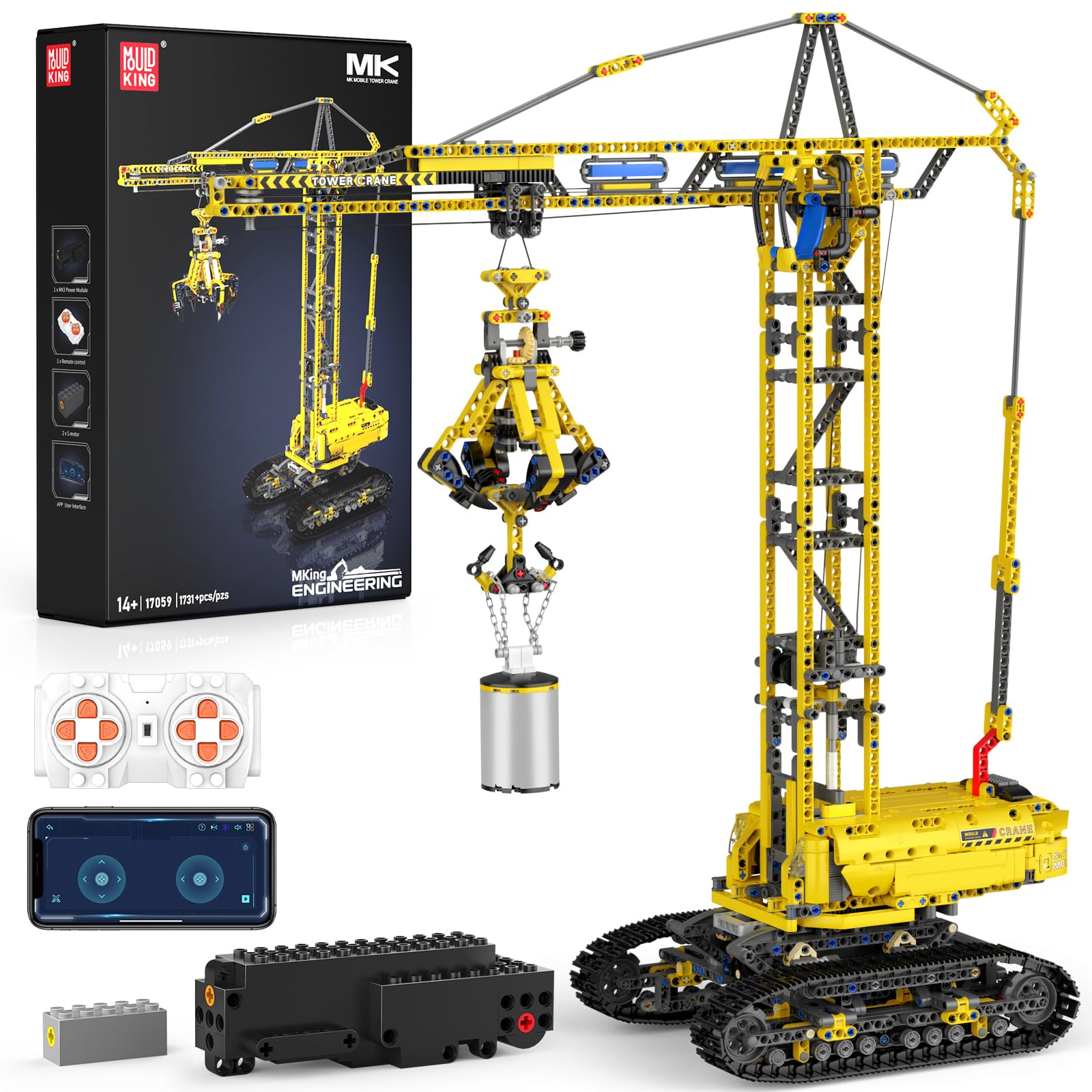 Mould King 17059 Technik Crawler Crane Advanced Building Sets, MOC Mobile Construction Model Toy with APP Remote Control for 14+ Teen/Adults, Large