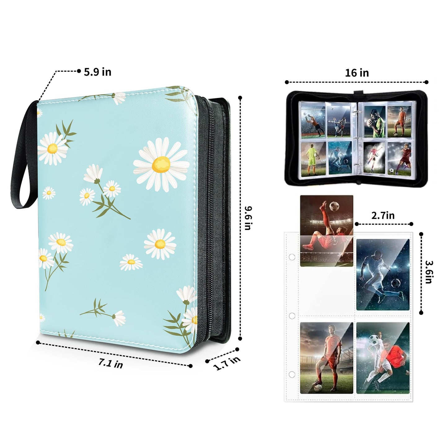 Trading Card Binder 400 Pockets, 50 Pages 4 Pocket Premium Card Album Folder with 50 Double-Sided Removable Sleeves, Zipper Carrying Card Storage Case