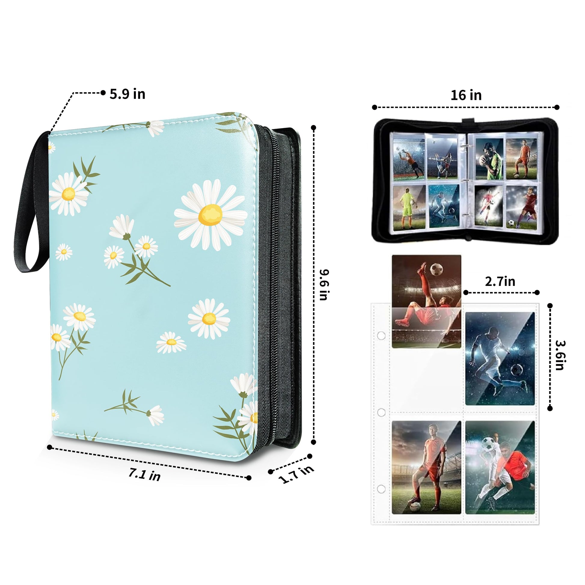 Trading Card Binder 400 Pockets, 50 Pages 4 Pocket Premium Card Album Folder with 50 Double-Sided Removable Sleeves, Zipper Carrying Card Storage Case