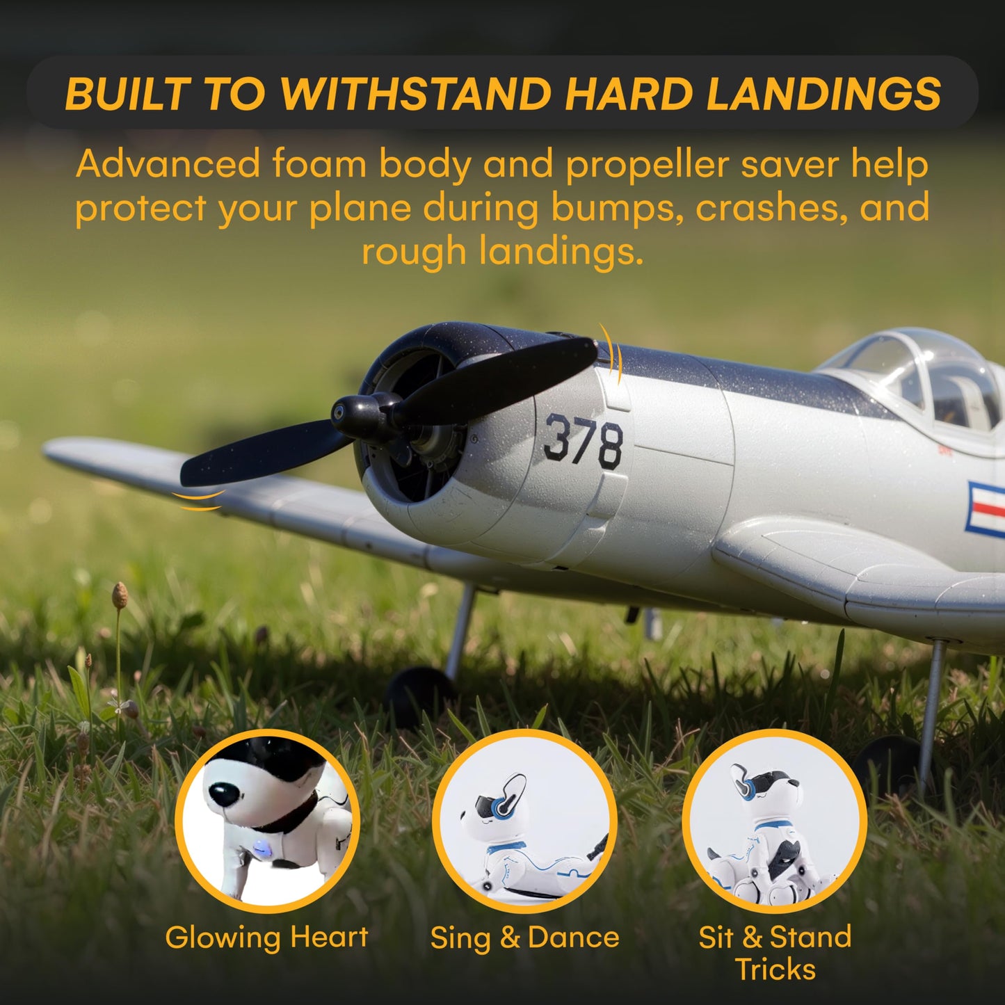 Top Race Remote Control Airplane - Ready to Fly 4 Channel RC Plane for Adults - Advanced Foam Construction - Remote Controlled War Cessna P51 Mustang