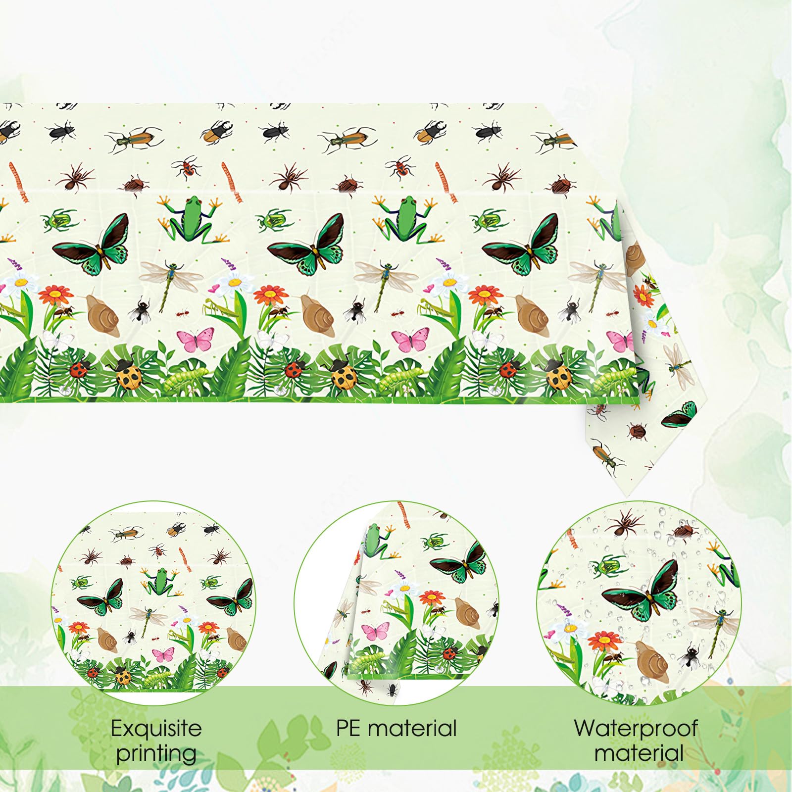 Mainivo 2Pcs Bug Theme Tablecloth Insect & Bug Party Decorations Garden Nature Insect Themed Disposable Plastic Rectangular Table Cloth, for Baby