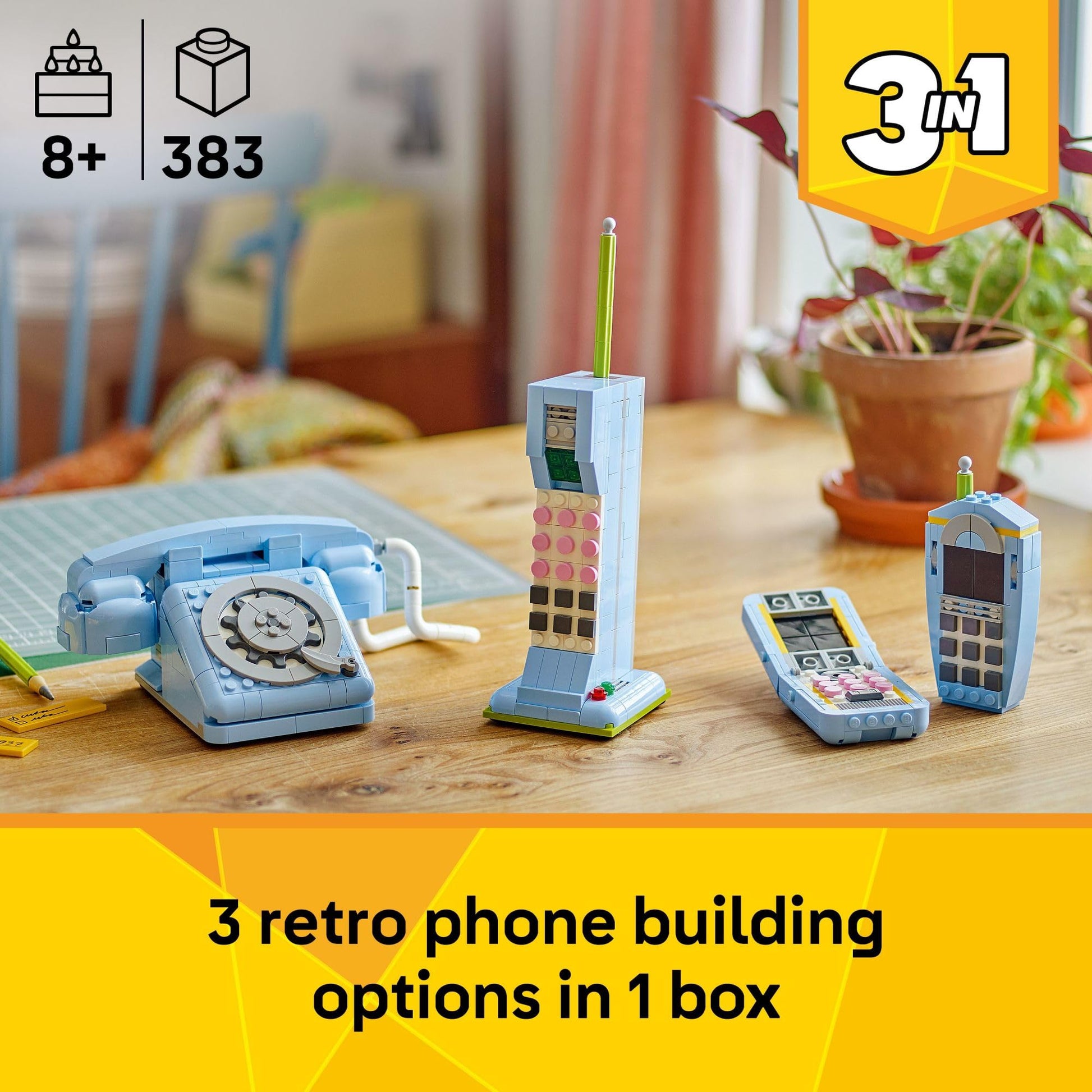 LEGO Creator 3 in 1 Retro Telephone Kids Toy - Home Decor for Bedroom or Kids Room - Building Toy and Learning Playset for Girls & Boys, Ages 8+