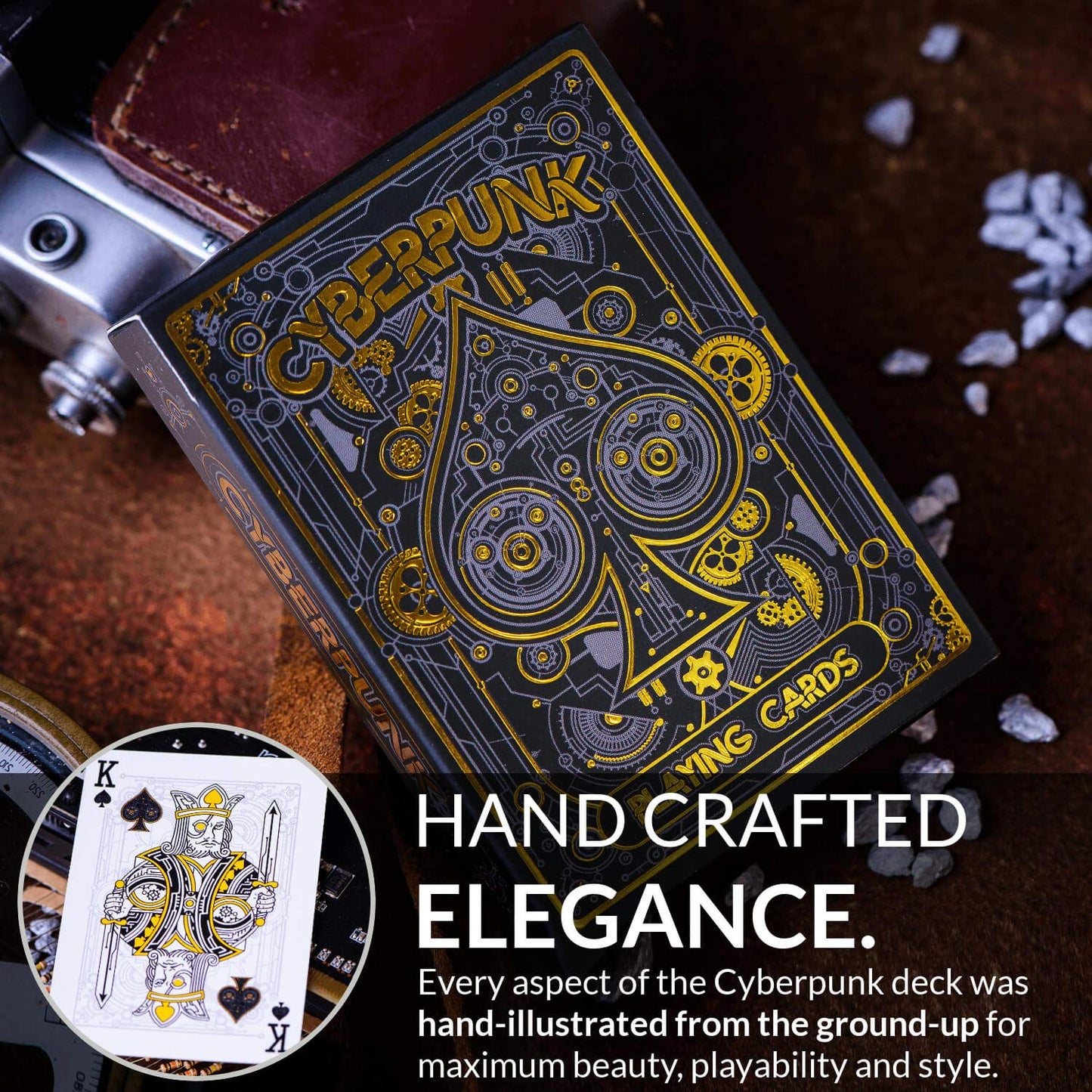 Cyberpunk Gold Playing Cards, Cardistry Decks, White Deck of Playing Cards for Kids & Adults, Cool Playing Cards with Card Game e-Book, Unique Playing