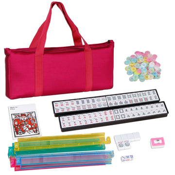 Nouva American Mahjong Mah Jongg Set - Complete Kit 166 Quality White Tiles Western Mah Jongg Tile Set, 4 All-in-One Color Rack/Pushers with Carrying