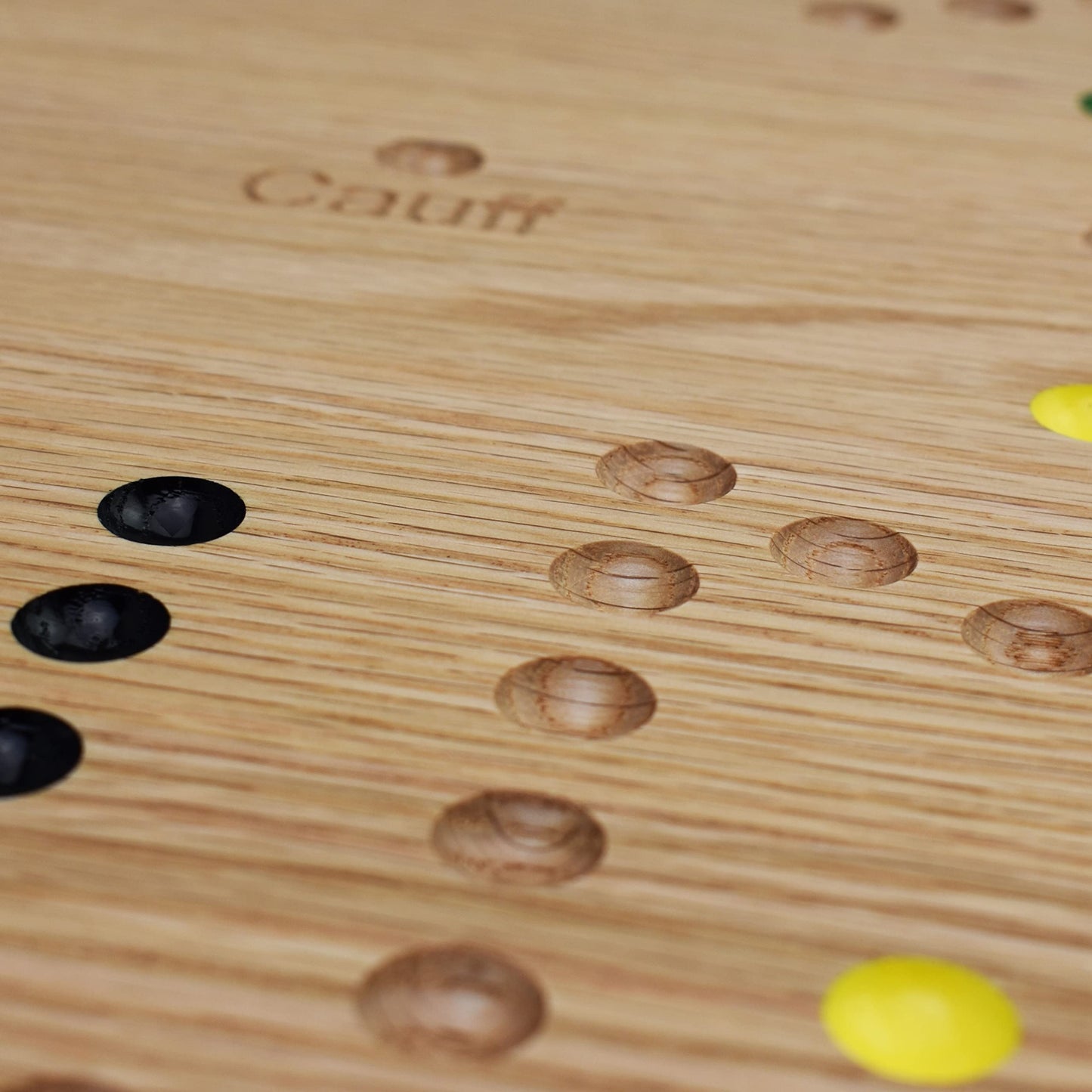 Cauff 20 Inch Solid Oak Double-Sided Marble/Wahoo Board Game with Hand-Finished and Hand-Painted Oak, Glass Marbles, Velvet Bag, 4 and 6 Player Sides