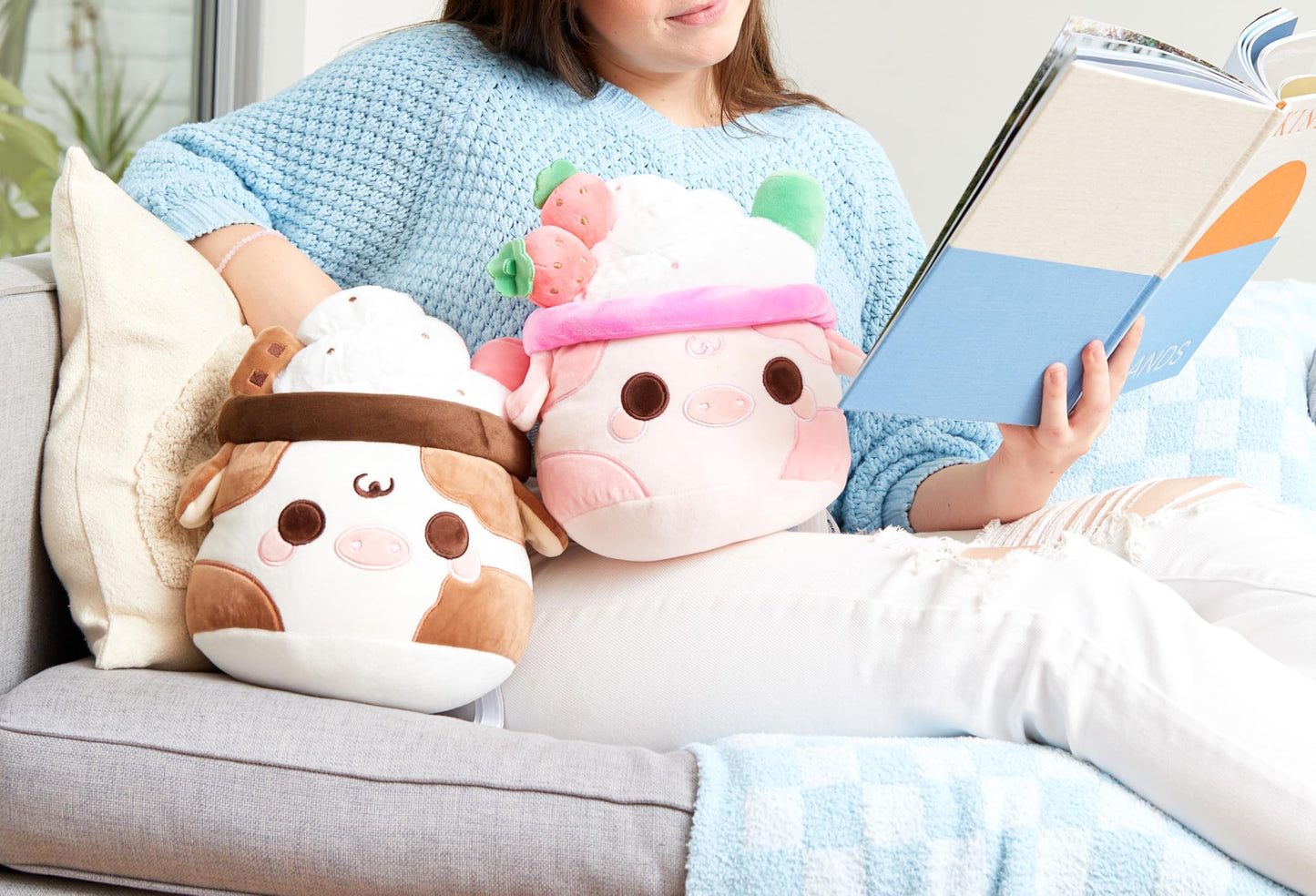 Cuddle Barn PlushGoals - Strawberry Mooshake Cute Kawaii Cow Stuffed Animal - Super Soft Squishy Milkshake Dessert Scented Collectible Toy Drink