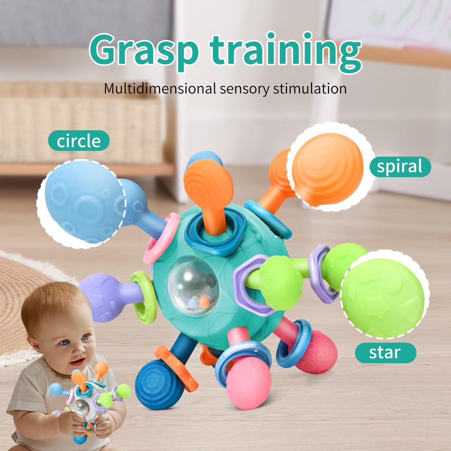 Baby Montessori Teething Toys for 0-6 6-12 Months BPA Free Sensory Toys for Babies 0 3 6 9 12 18 Months Newborn Infant Learning Developmental Chew