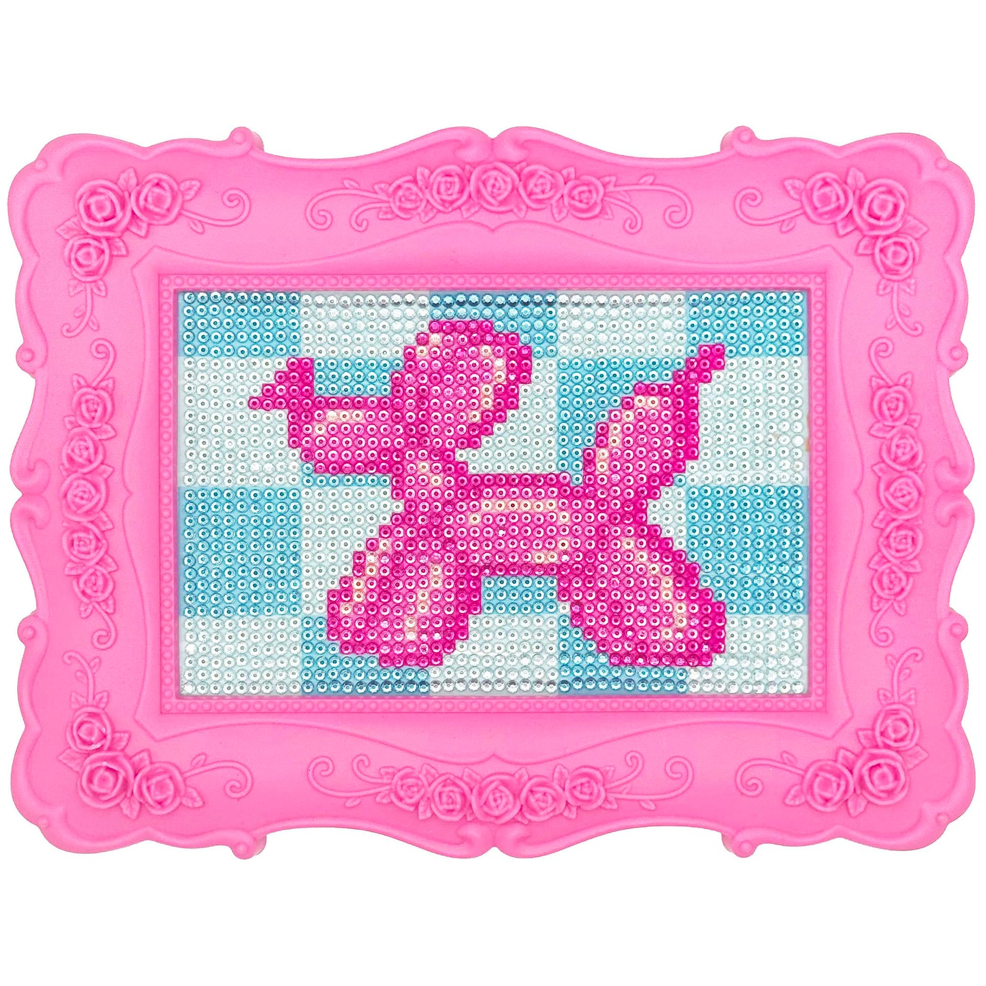 Vivid by Brea Reese: Funky Frame Gem Kit - Balloon Dog - Peel & Stick, Carnival Animal-Blue Checker Scene, 8x6 Pink Frame, Sorting Tray, Adult Craft