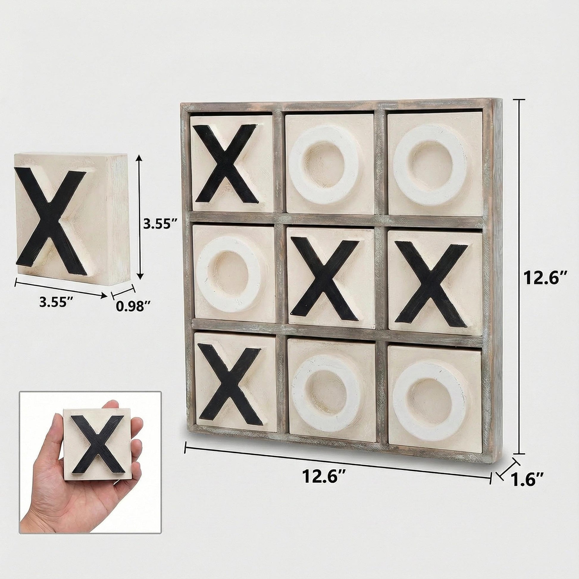 JEVERGN 12.6" Large Wooden Tic Tac Toe Game, Rustic Coffee Table Game, Wood Farmhouse Tic Tac Toe Board Game Decor, Family Games for Adult & Kids