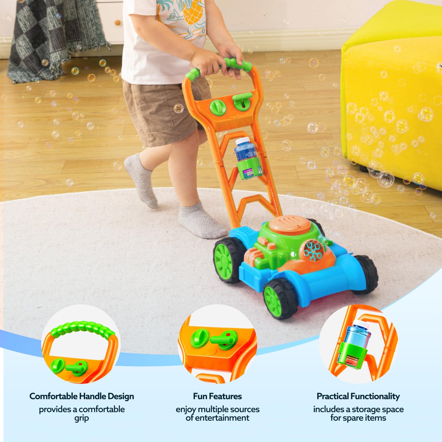 SLOOSH Spill-Proof Bubble Lawn Mower Toddler Toys Bubble Machine