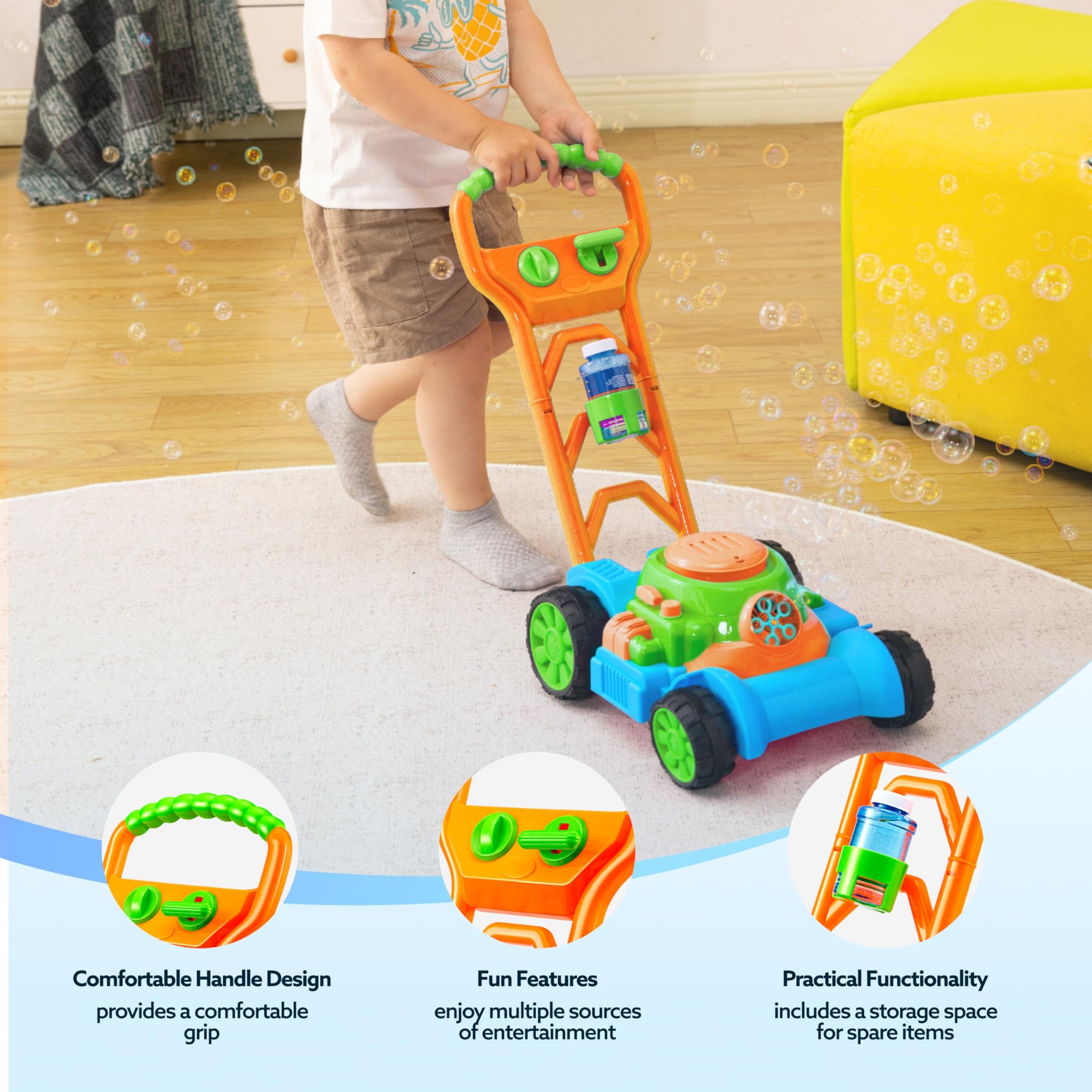 SLOOSH Spill-Proof Bubble Lawn Mower Toddler Toys Bubble Machine