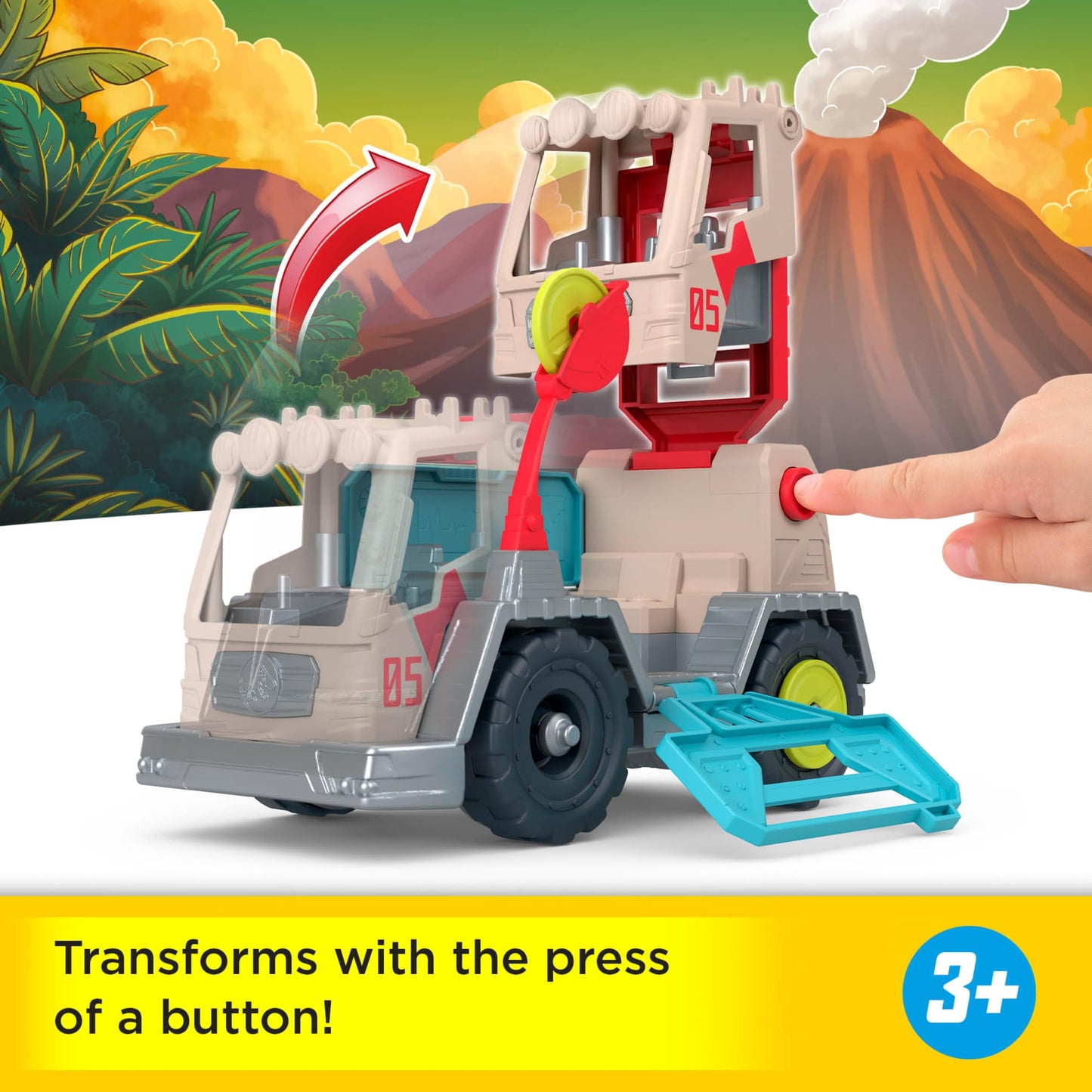 Fisher-Price Mattel Imaginext Jurassic World Trek ‘N Transform Toy Vehicle Play Set with Dinosaur, 3-inch Action Figure & Projectile Launcher