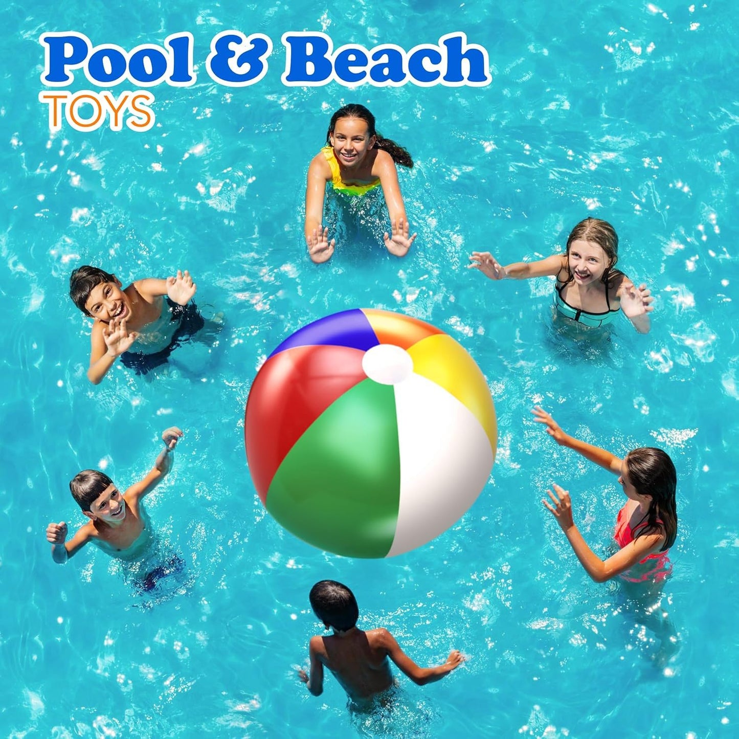4E's Novelty Beach Balls [6 Pack] 20" Inflatable Beach Balls for Kids - Pool Games Toys for Kids & Adults, Classic Rainbow Color