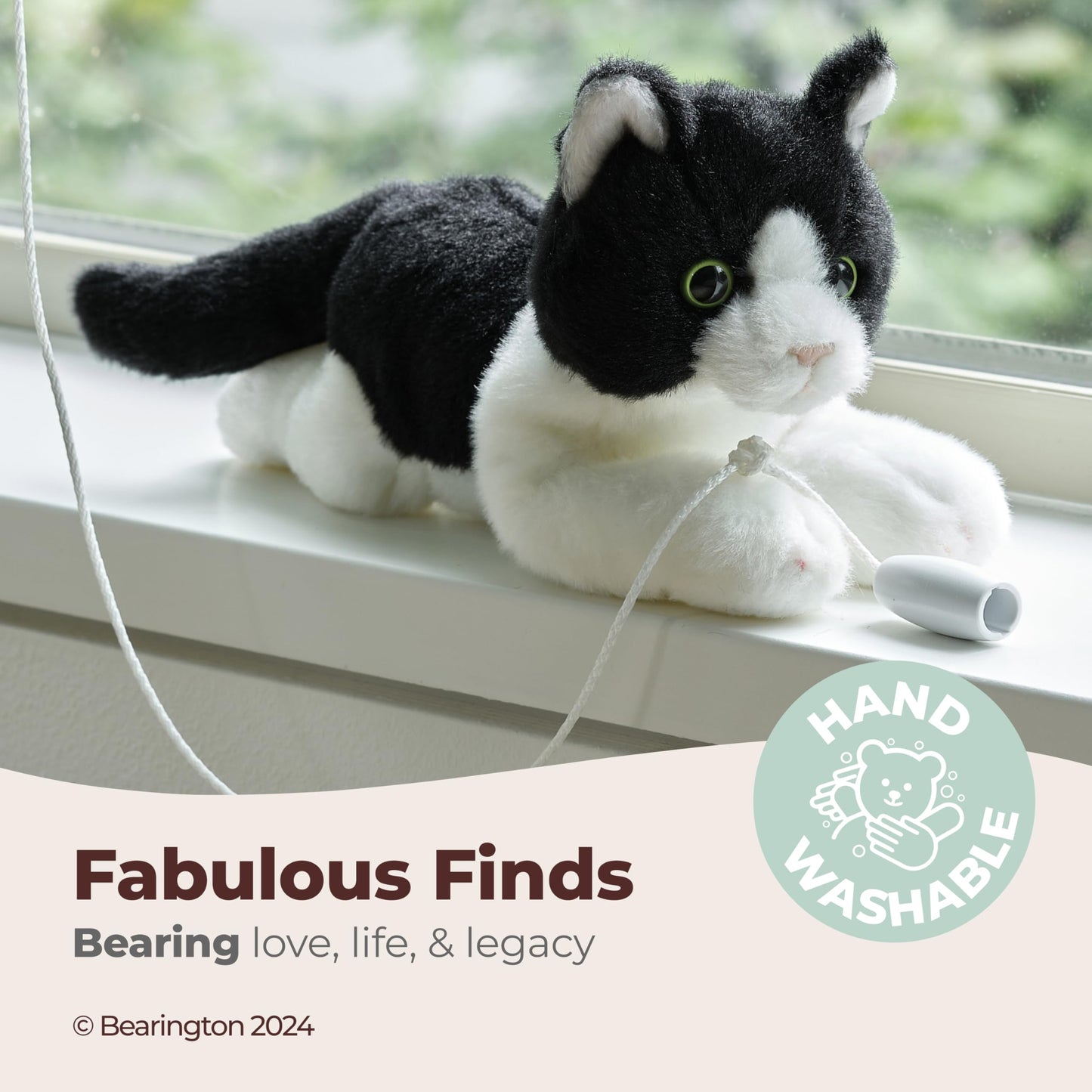 Bearington Lil’ Domino Tuxedo Cat Plush - 8" Realistic Black and White Stuffed Animal with Soft Fur and Lifelike Details - Adorable Kitty Stuffy Gift