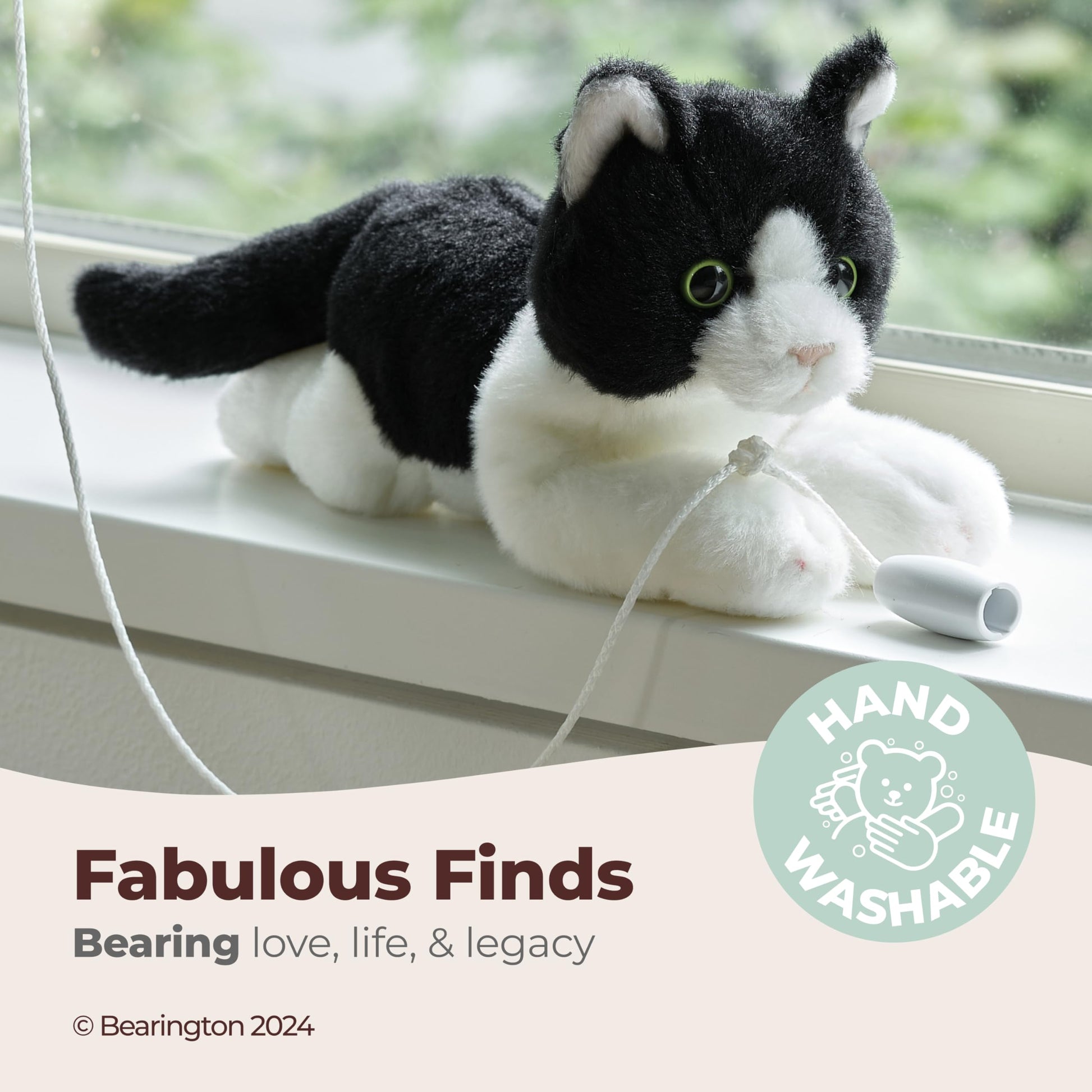 Bearington Lil’ Domino Tuxedo Cat Plush - 8" Realistic Black and White Stuffed Animal with Soft Fur and Lifelike Details - Adorable Kitty Stuffy Gift