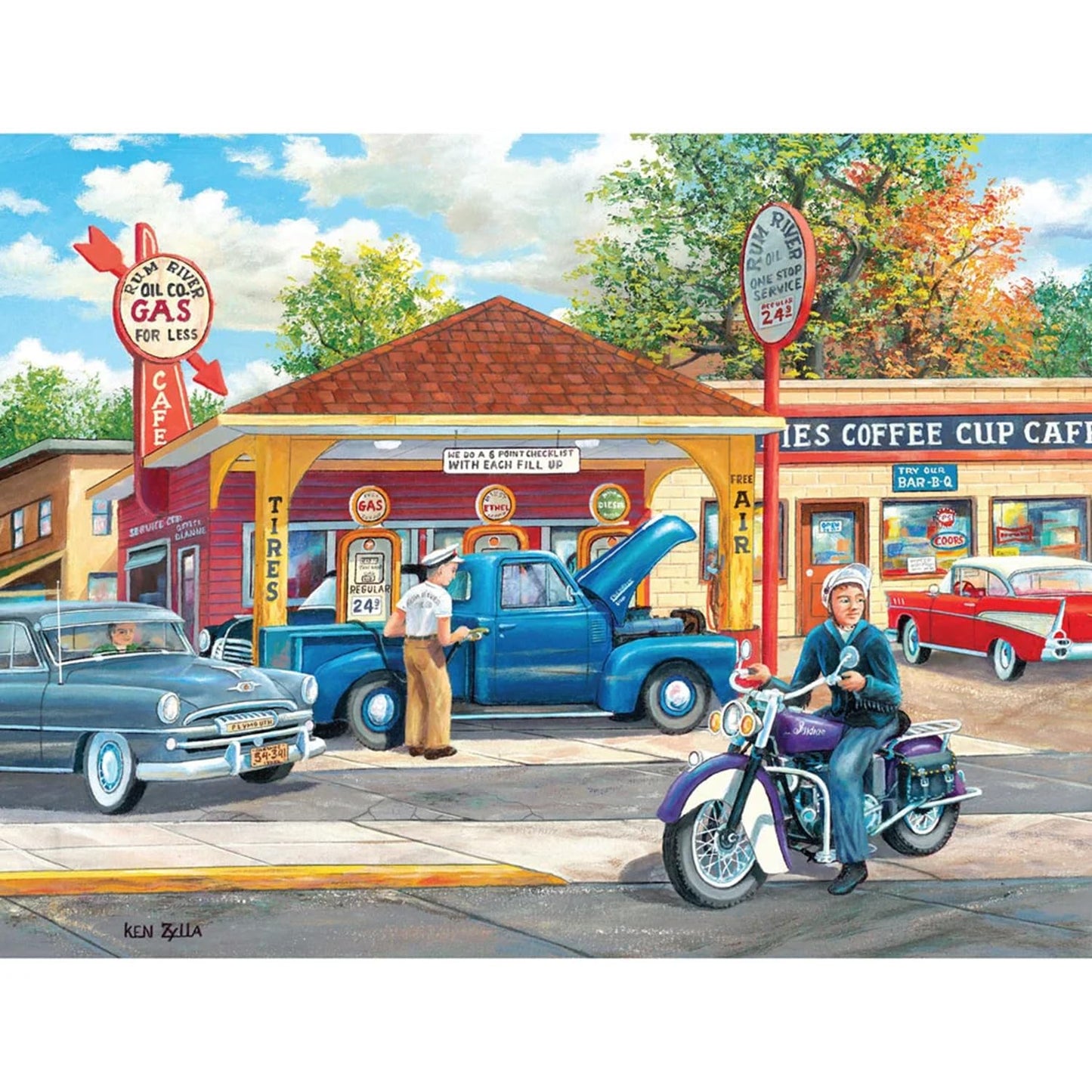 Bits and Pieces 300 Piece Puzzles for Adults - Remembering Full Service - 300 Large Pieces 18" x 24" Jigsaw Puzzles, Classic Cars Gas Staion