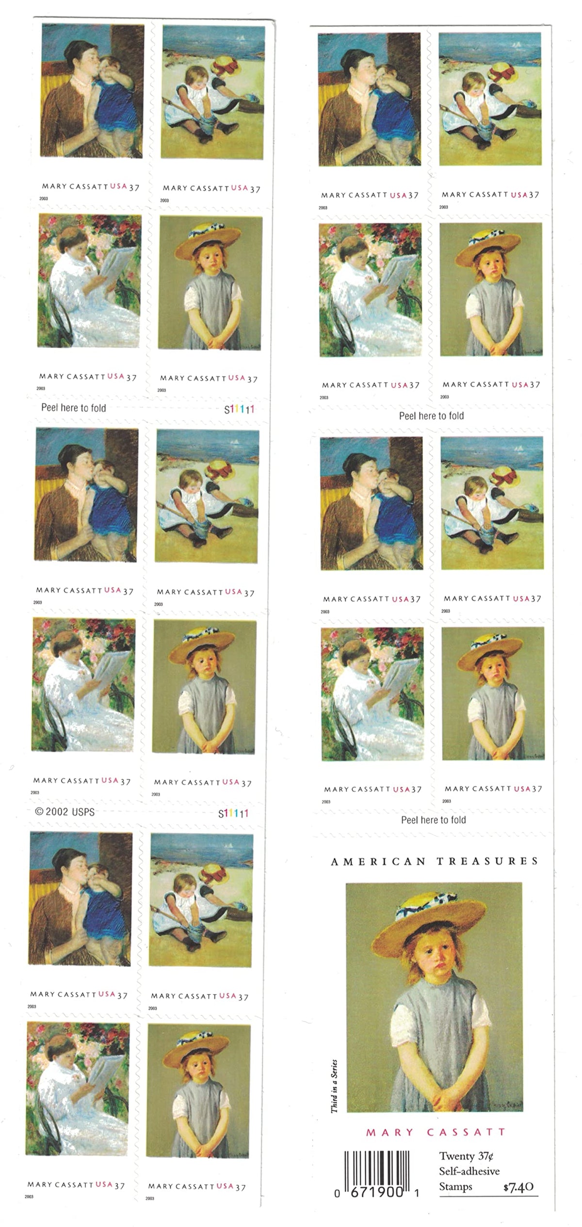 MARY CASSATT ~ PAINTER #3807b Booklet of 20 x 37¢ US Postage Stamps