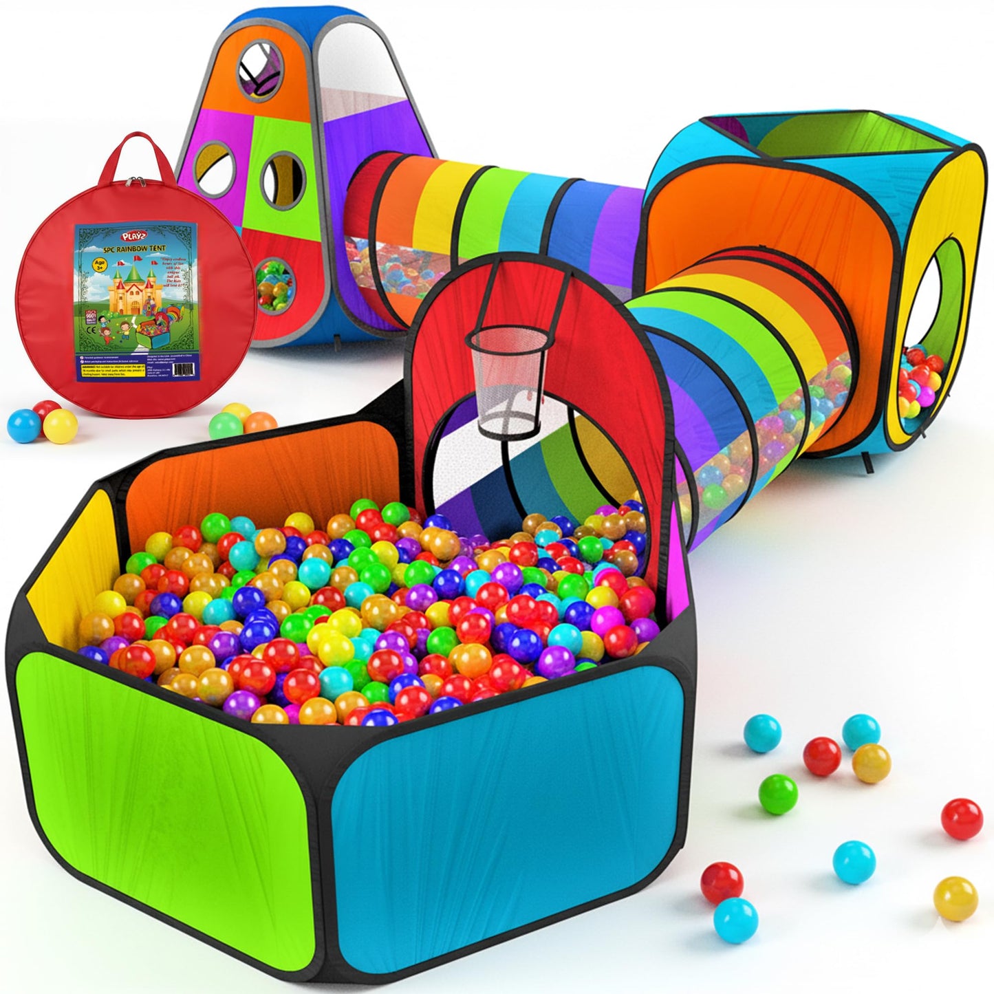 Playz 5pc Pop Up Play Tent and Crawl Through Tunnels for Kids w/Carry Bag