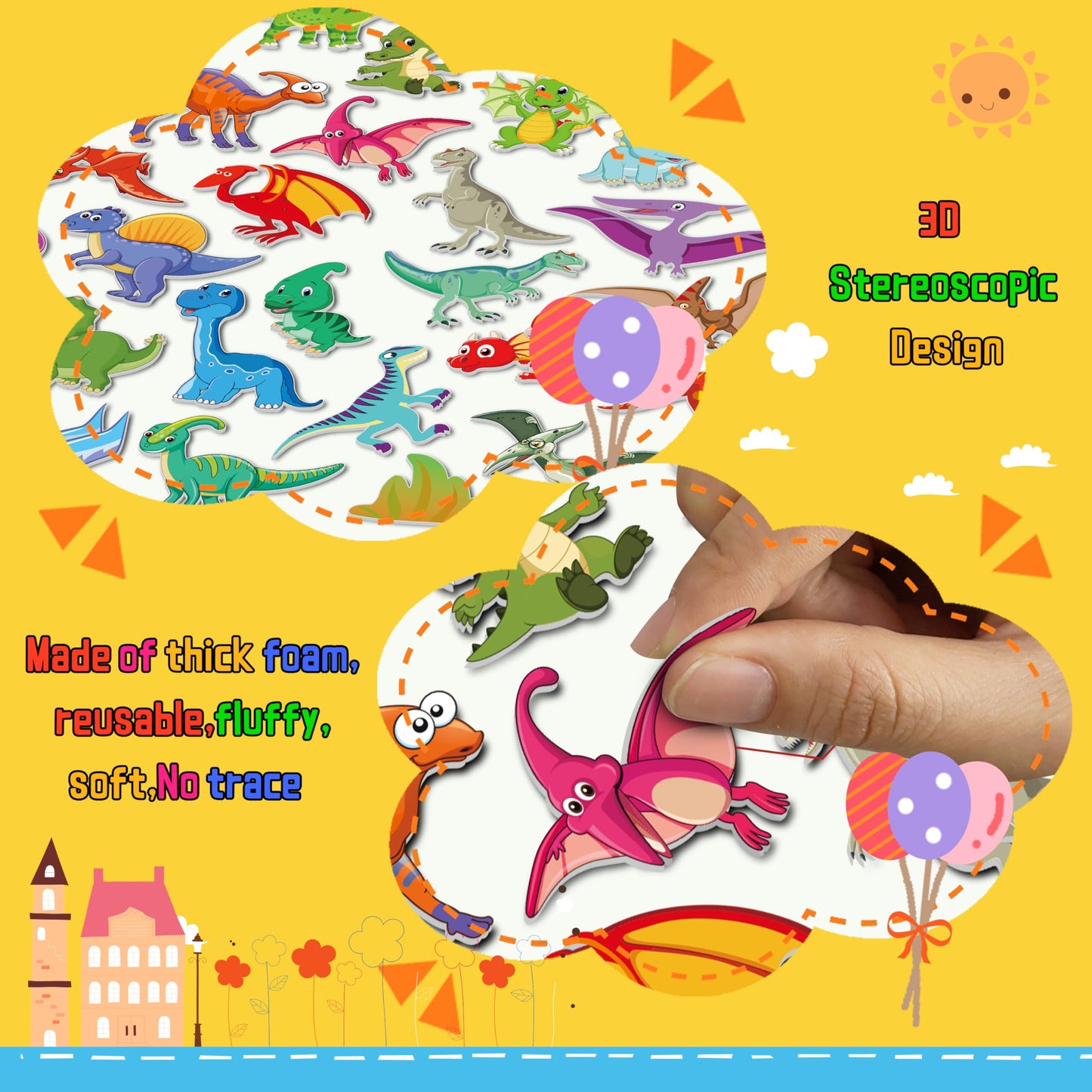 Kalysky 6Set Puffy Sticker Books for Kids 2-4, 3D Reusable Stickers Books for Toddlers 1-3 2-4,Farm+Animal+Dinosaurs+Ocean World+Space+Vehicle