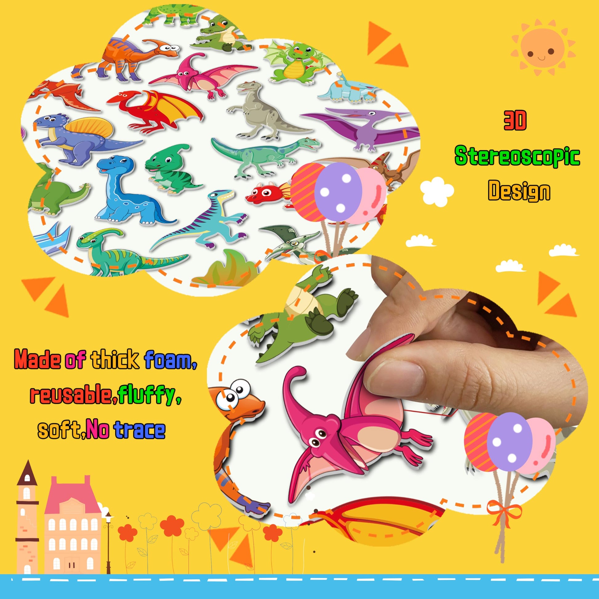 Kalysky 6Set Puffy Sticker Books for Kids 2-4, 3D Reusable Stickers Books for Toddlers 1-3 2-4,Farm+Animal+Dinosaurs+Ocean World+Space+Vehicle