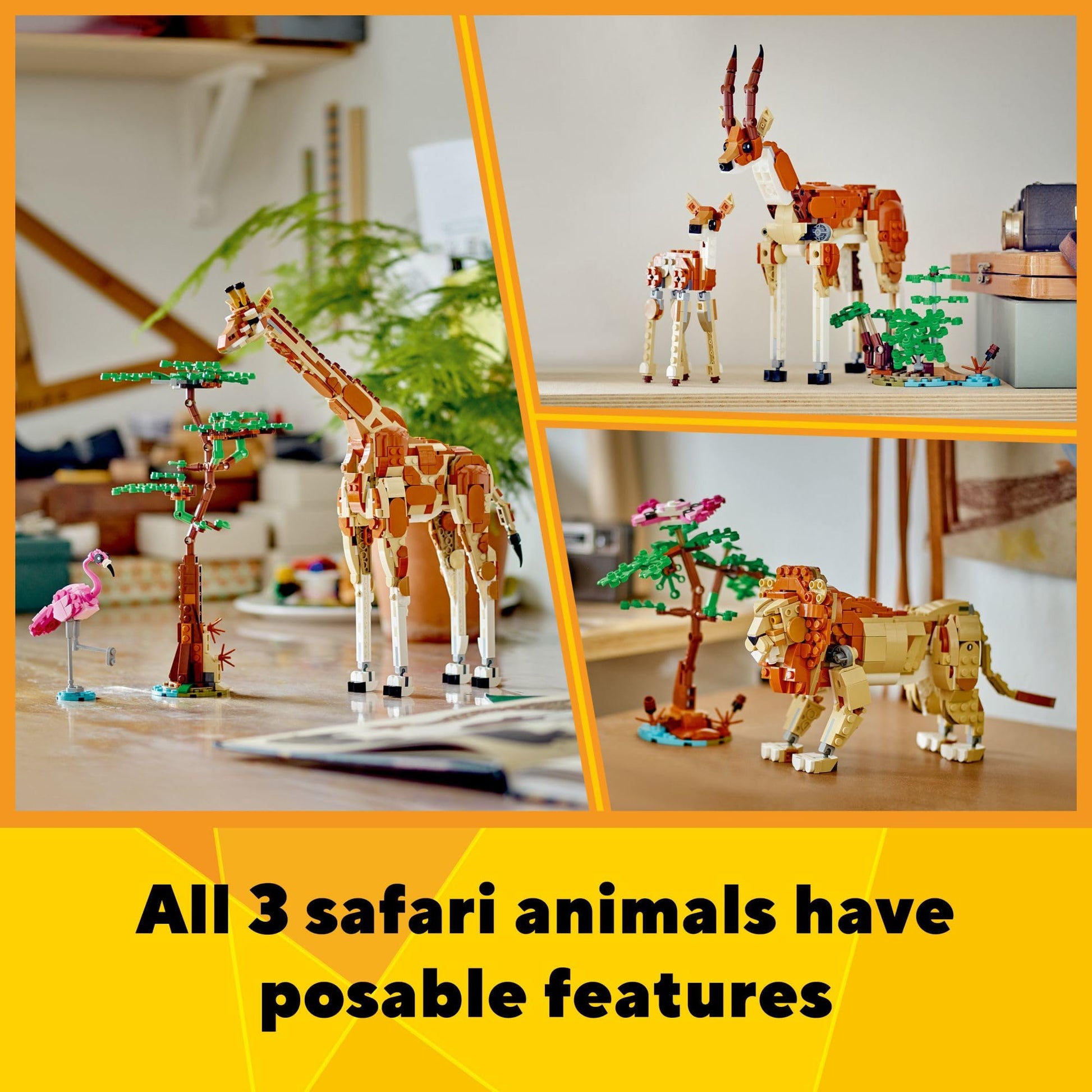 LEGO Creator 3 in 1 Wild Safari Animals, Rebuilds into 3 Different Safari Animal Figures - Giraffe, Gazelle or Lion Toy, Nature Toy, Building Set for