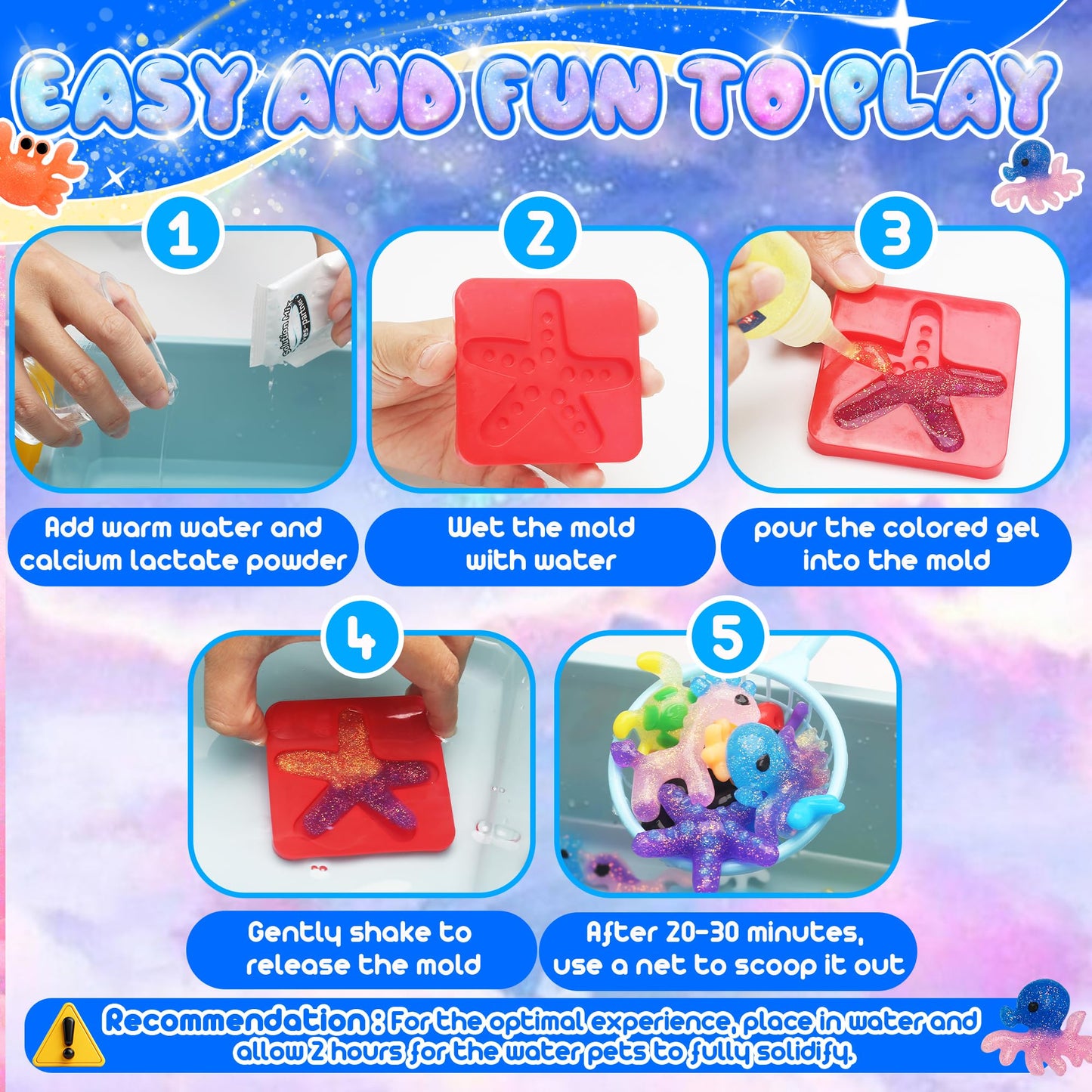 HunDun Squishy Making Kit Water Squishy Toy,Magic Water Elf Toy Kit for Kids,Water Pets Sensory DIY Craft Kit with 22 Gels & 14 Molds.Squishy Toys