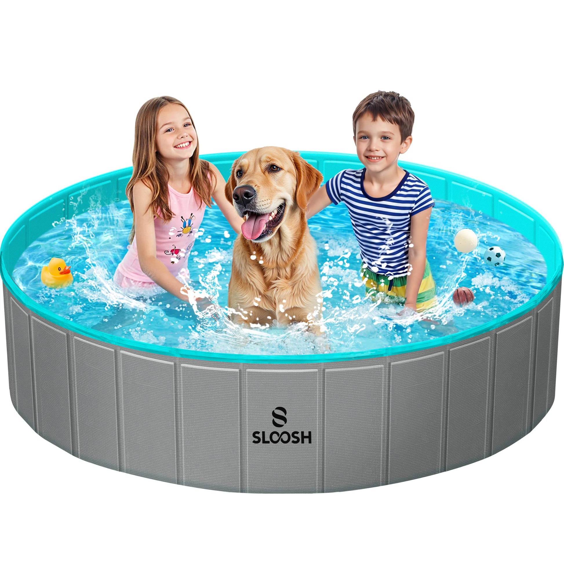 SLOOSH Foldable Dog Kiddie Pool - Portable Hard Plastic Doggie Swimming Pool, Anti-Slip Collapsible Pets Bath Tub Suitable for Kids Toddler Indoor