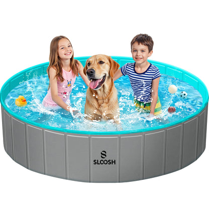 SLOOSH Foldable Dog Kiddie Pool - Portable Hard Plastic Doggie Swimming Pool, Anti-Slip Collapsible Pets Bath Tub Suitable for Kids Toddler Indoor
