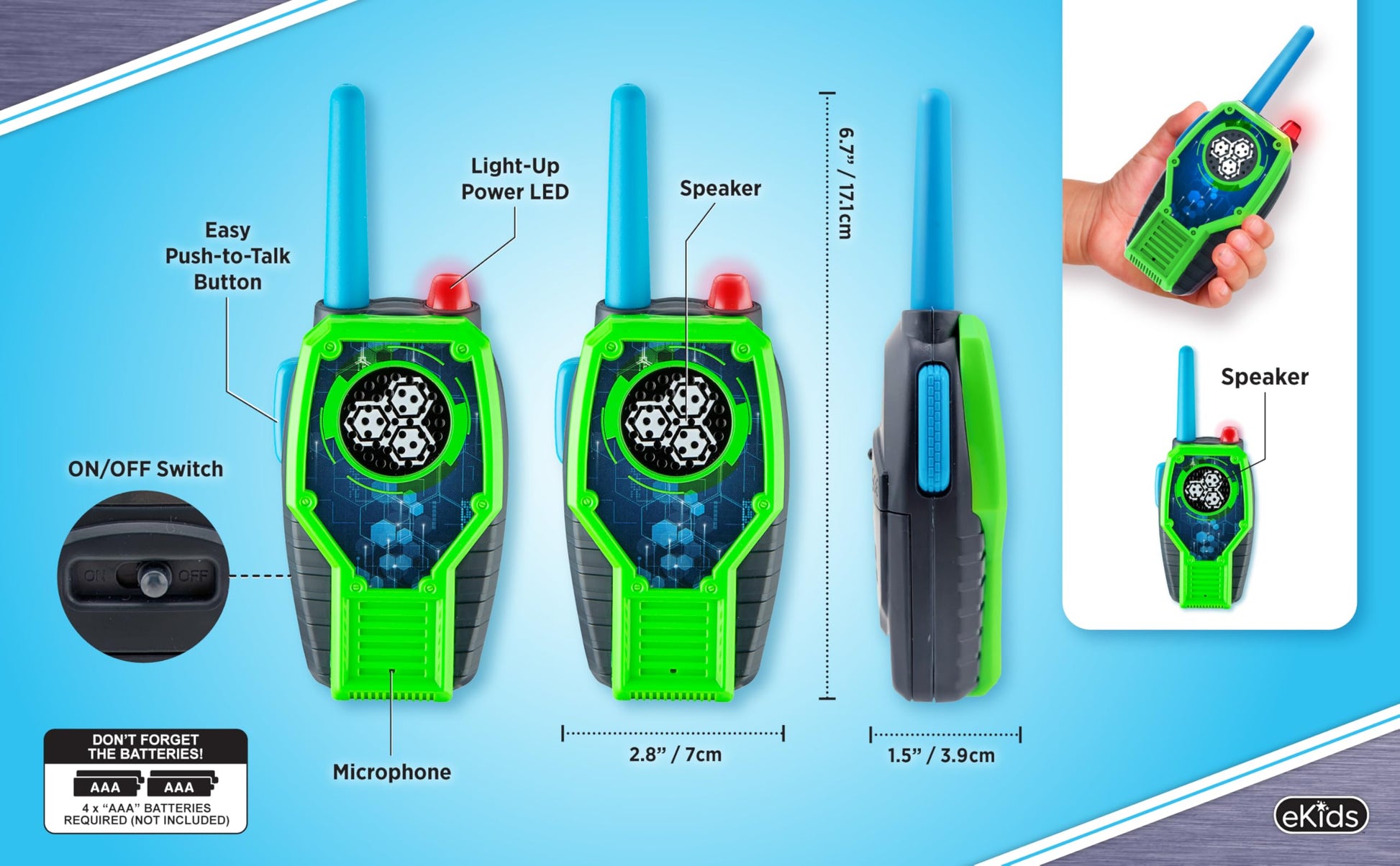 eKids Walkie Talkies for Kids, Static Free Extended Range Two Way Radios for Indoor and Outdoor Games (Pink