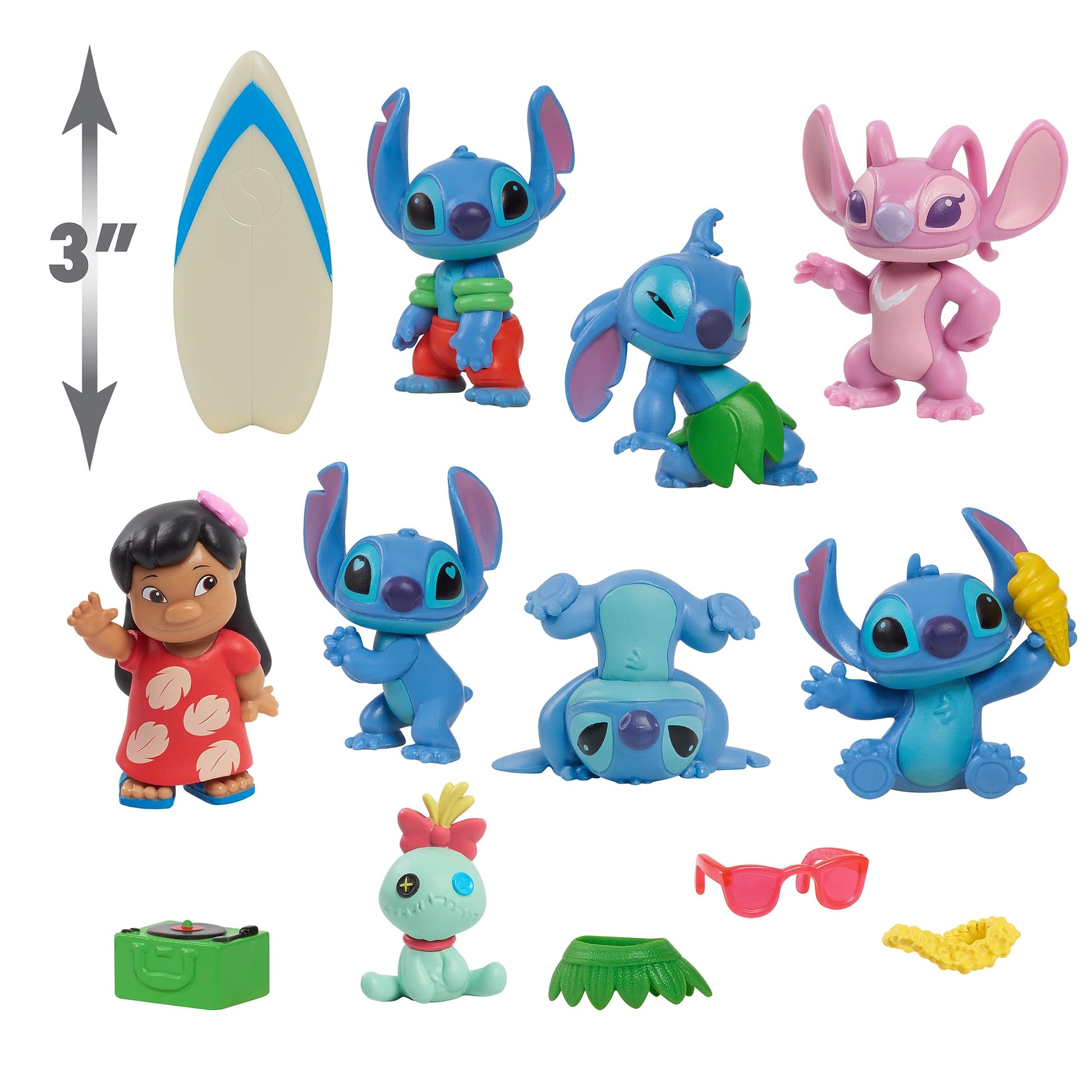 Disney’s Lilo & Stitch Deluxe Figure Set, 13-Piece Set, 2-inch tall Collectible Figurines, Pretend Play, Kids Toys for Ages 3 Up by Just Play