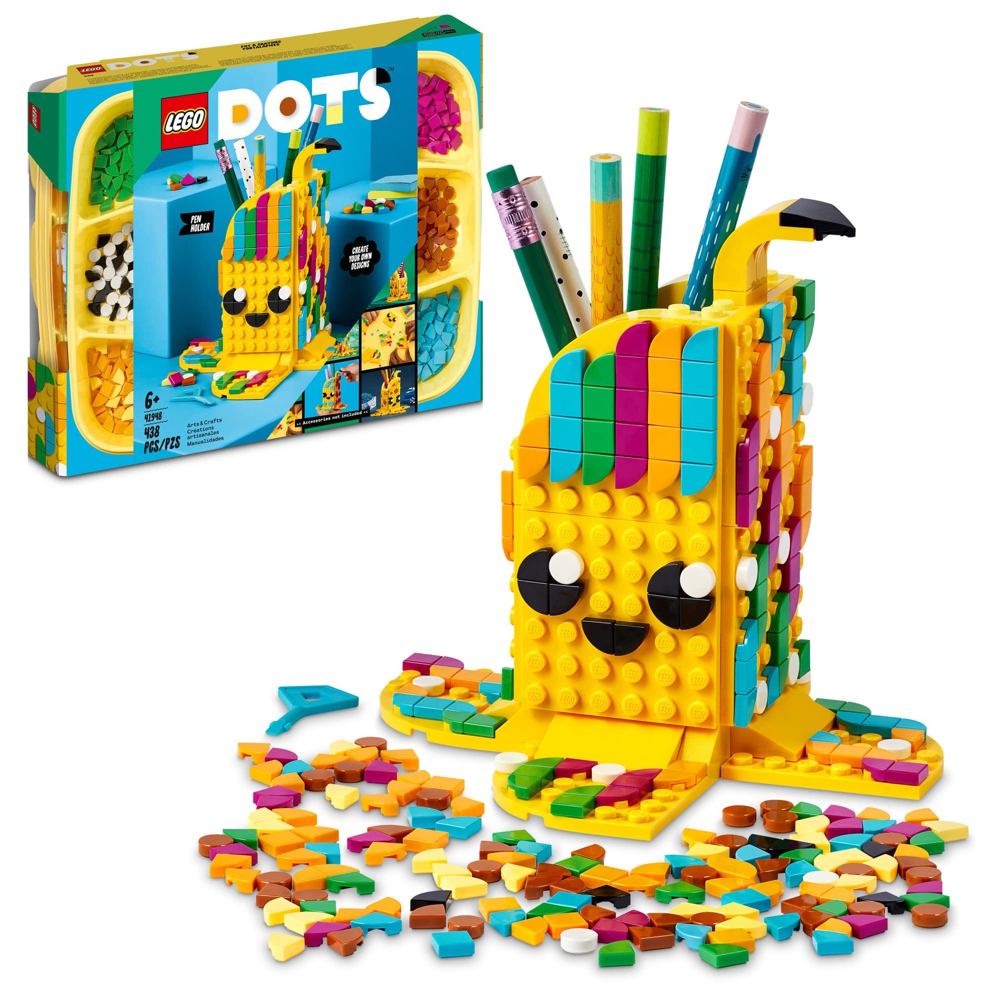 LEGO 41948 DOTS Cute Banana Pen Holder, Arts and Crafts Set, Toy Pencil Pot Desk Organizer, DIY Bedroom Accessories, Gifts for Kids, Girls & Boys 6