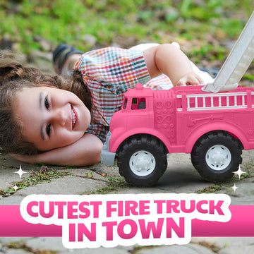 Liberty Imports Big Plastic Toy Fire Truck for Toddlers Boys and Girls | Pink Fireman Engine Vehicle with Rescue Ladders for Indoor and Outdoor