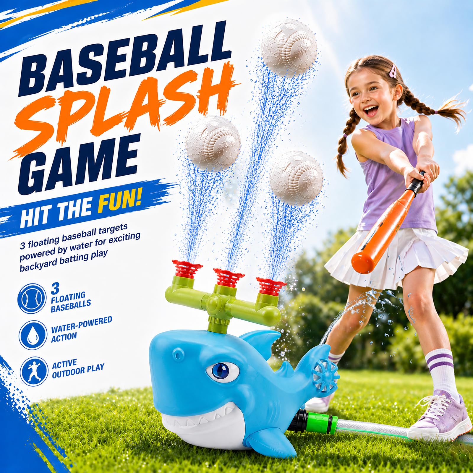 Shark Water Sprinkler Toy, 4-in-1 T Ball Splash Game for Kids Ages 3-8