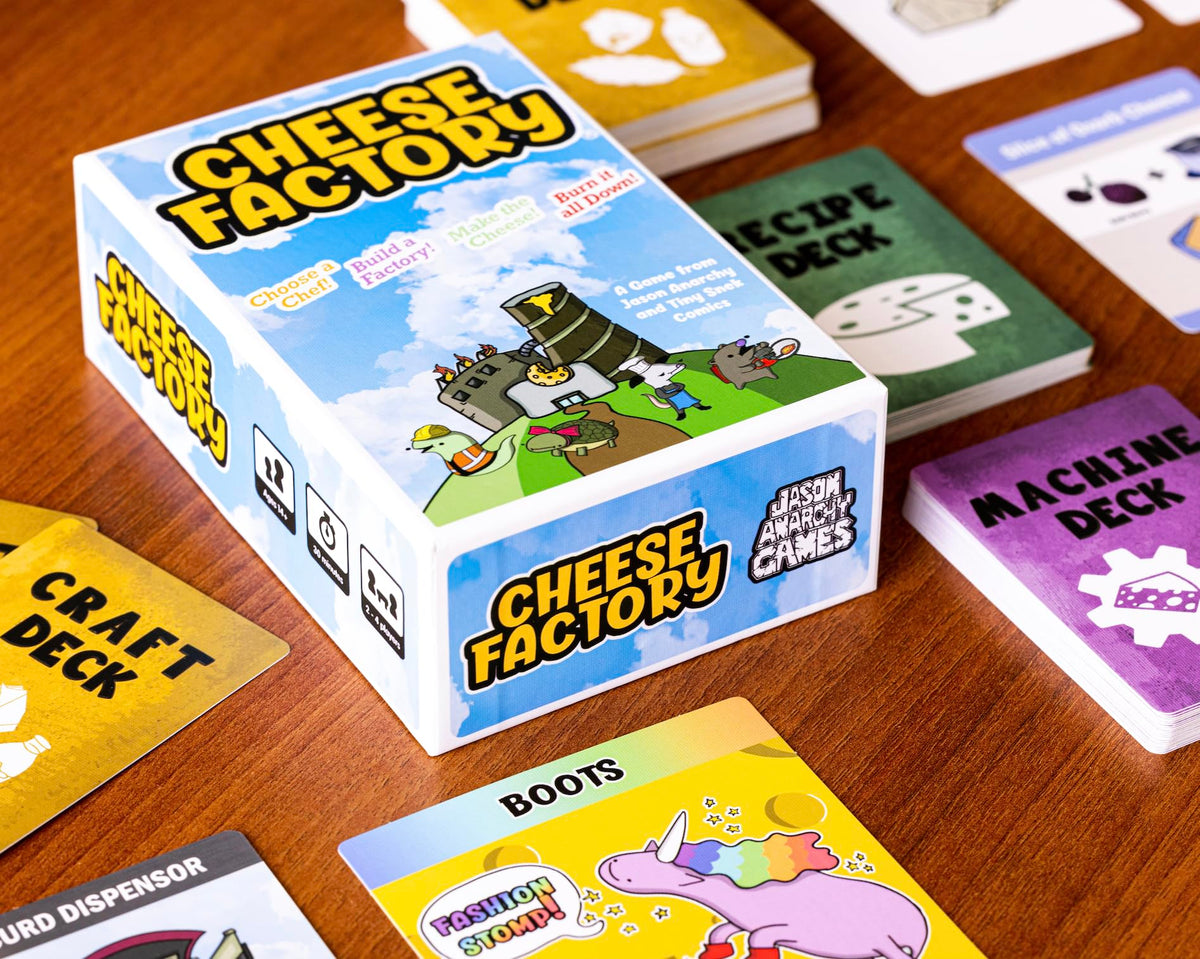 Jason Anarchy Games Cheese Factory Card Game | Tiny Snek Comics | 2 to 4 Players | Entry Level Engine Building Game | Silly, Casual Card Game