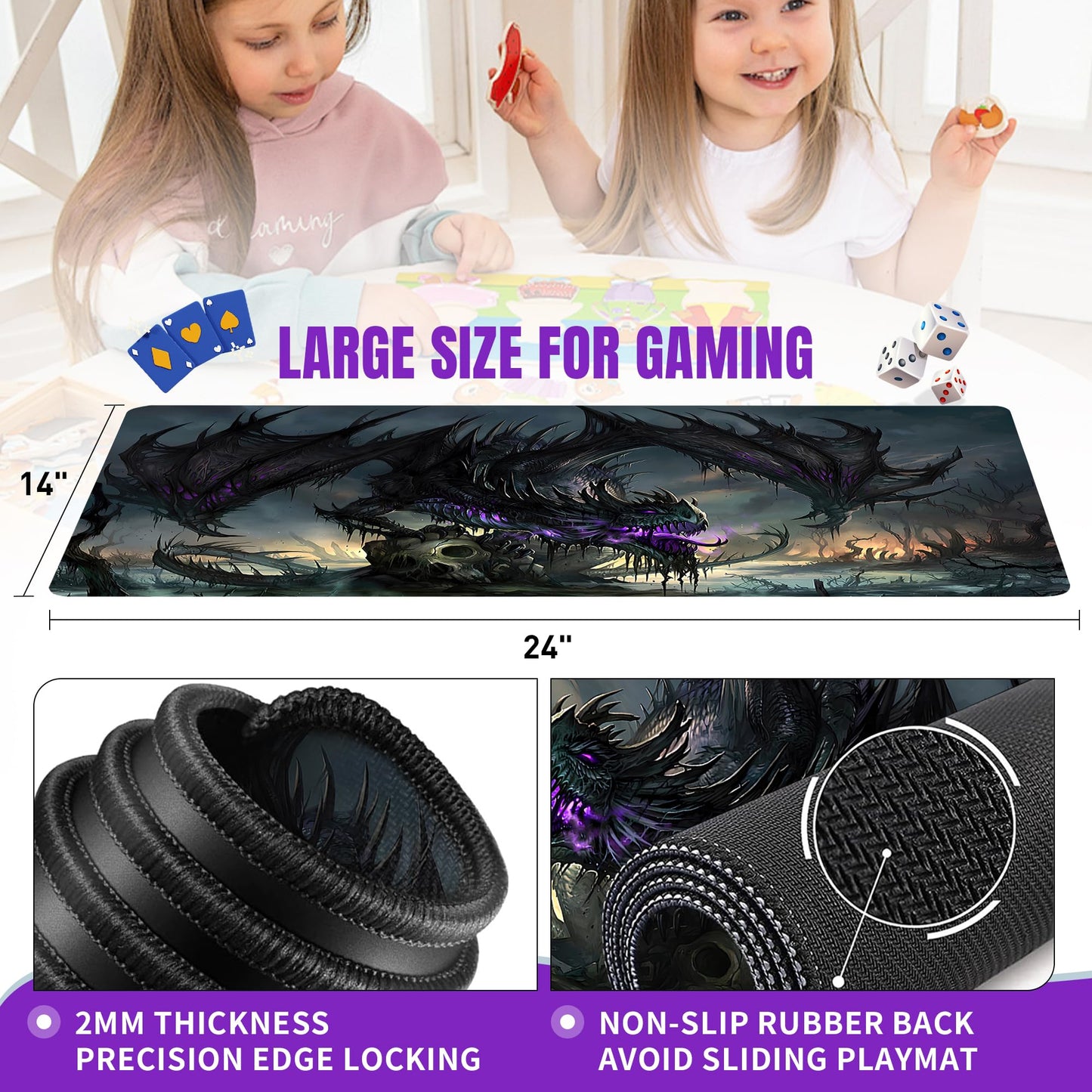 KinomiYa Extra Thick Dragon Non-Slip Rubber 24" x 14" MTG & TCG Commander Card Game Playmat with Storage Bag